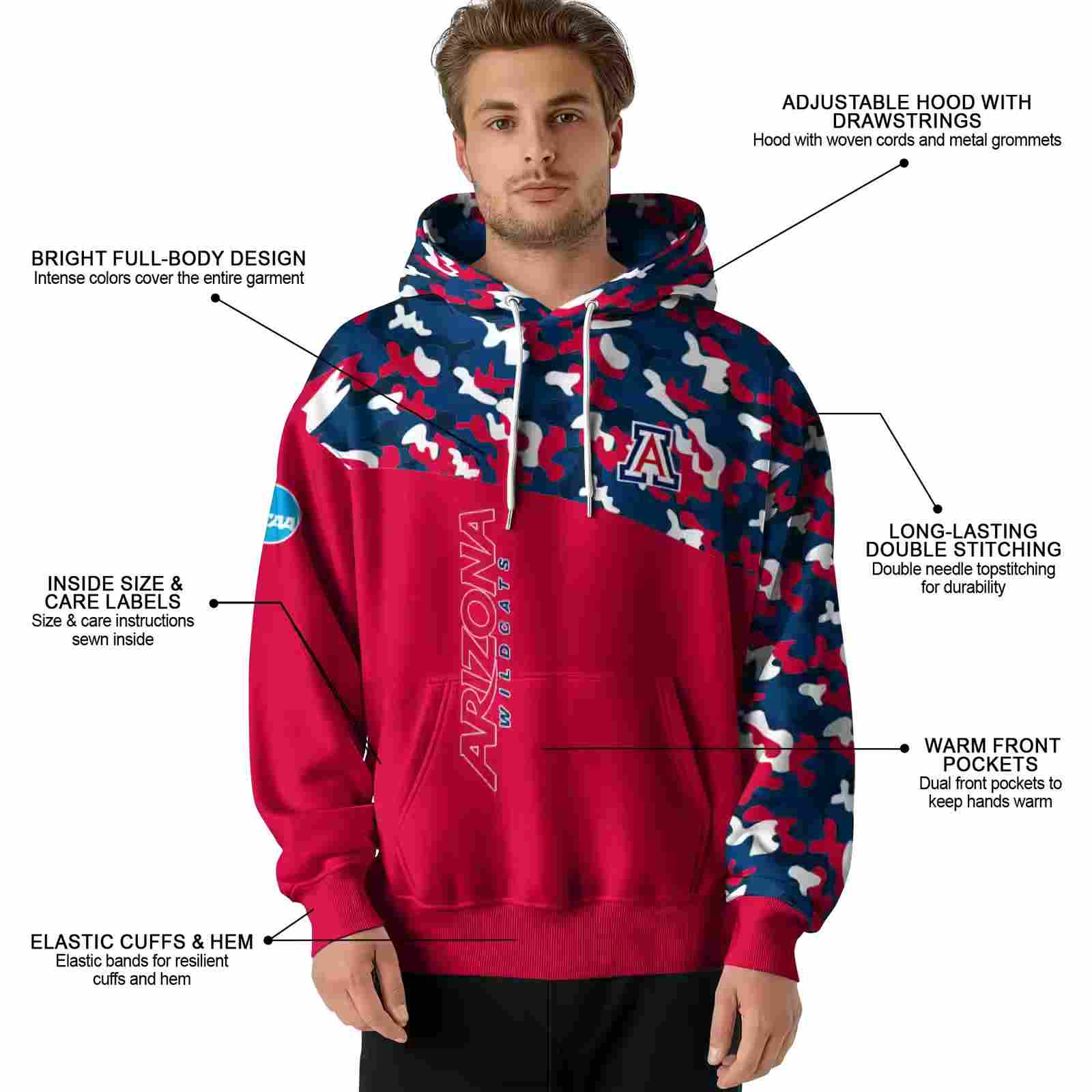 custom arizona wildcats camo pattern red hoodie latest model