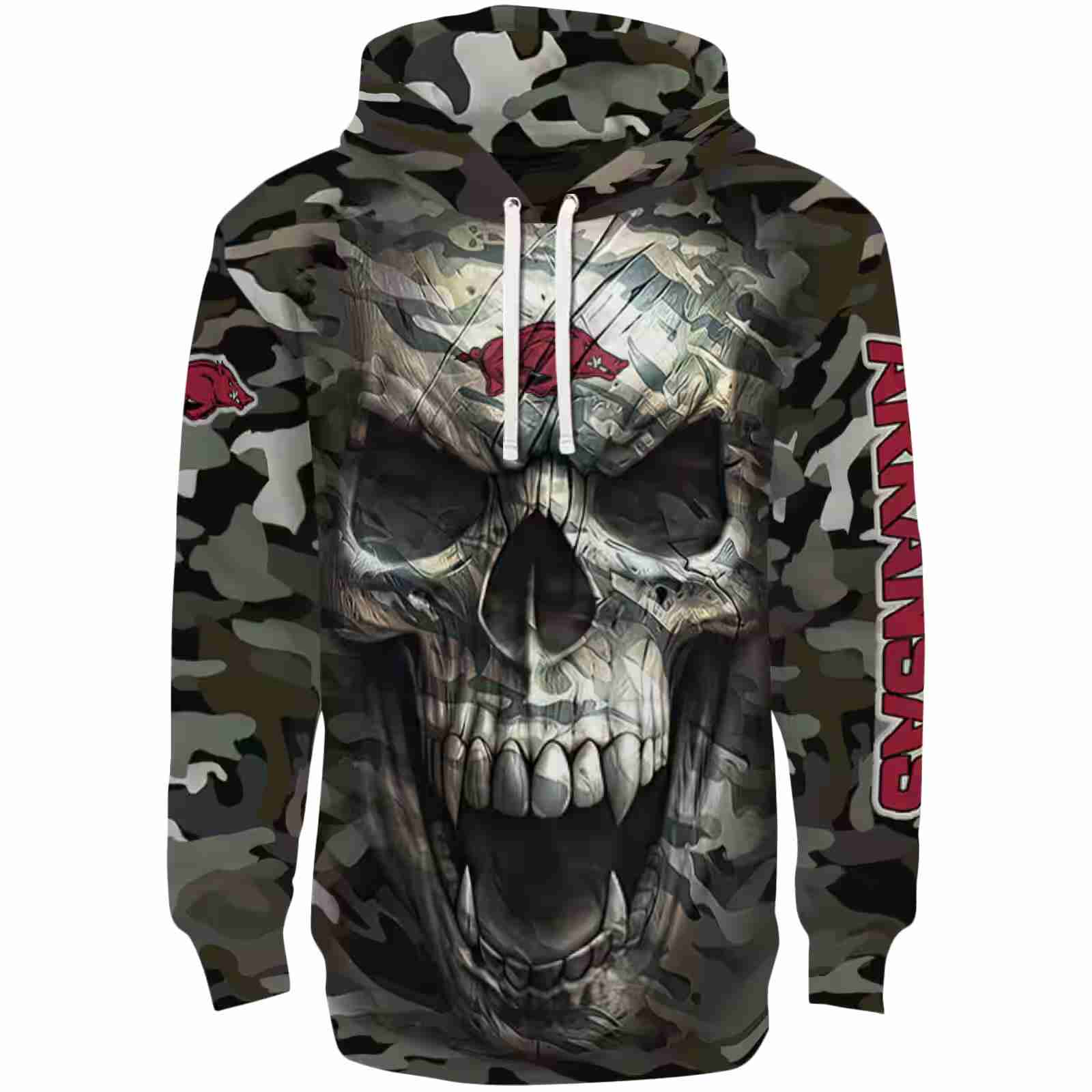 Custom Arkansas Razorbacks Camo Skull Hoodie