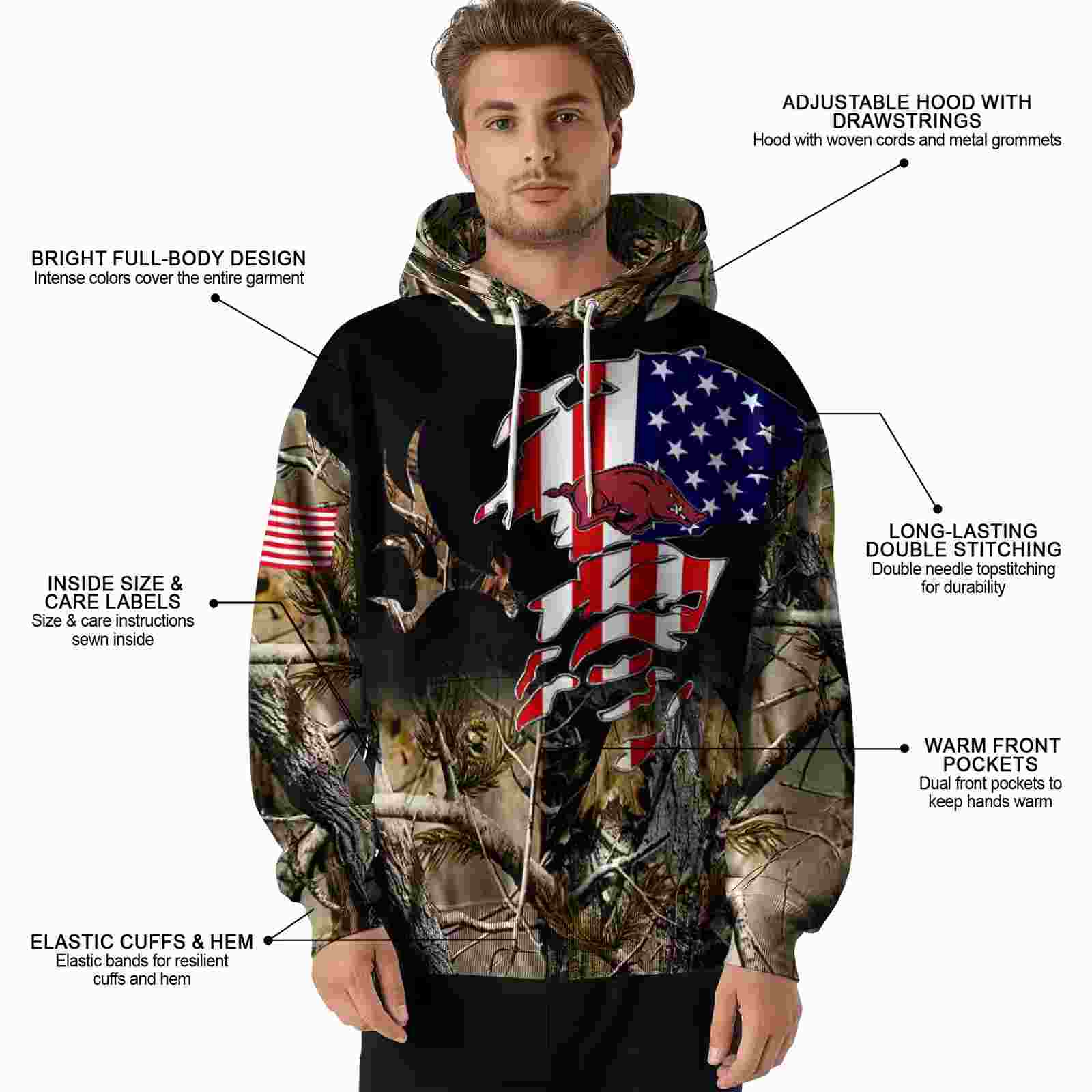 custom arkansas razorbacks tree camo hoodie latest model