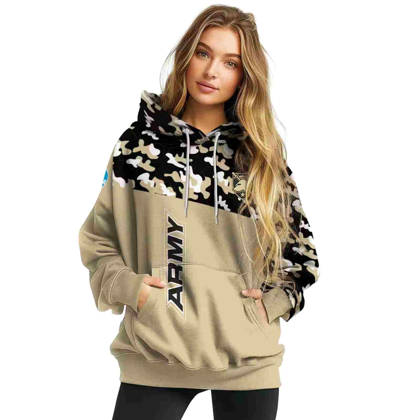 custom army black knights camo pattern gold hoodie high quality