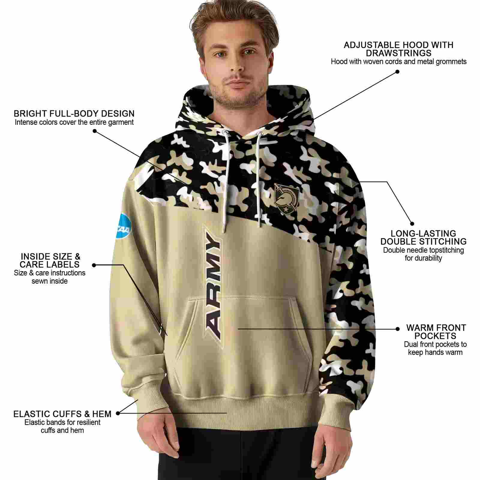 custom army black knights camo pattern gold hoodie latest model