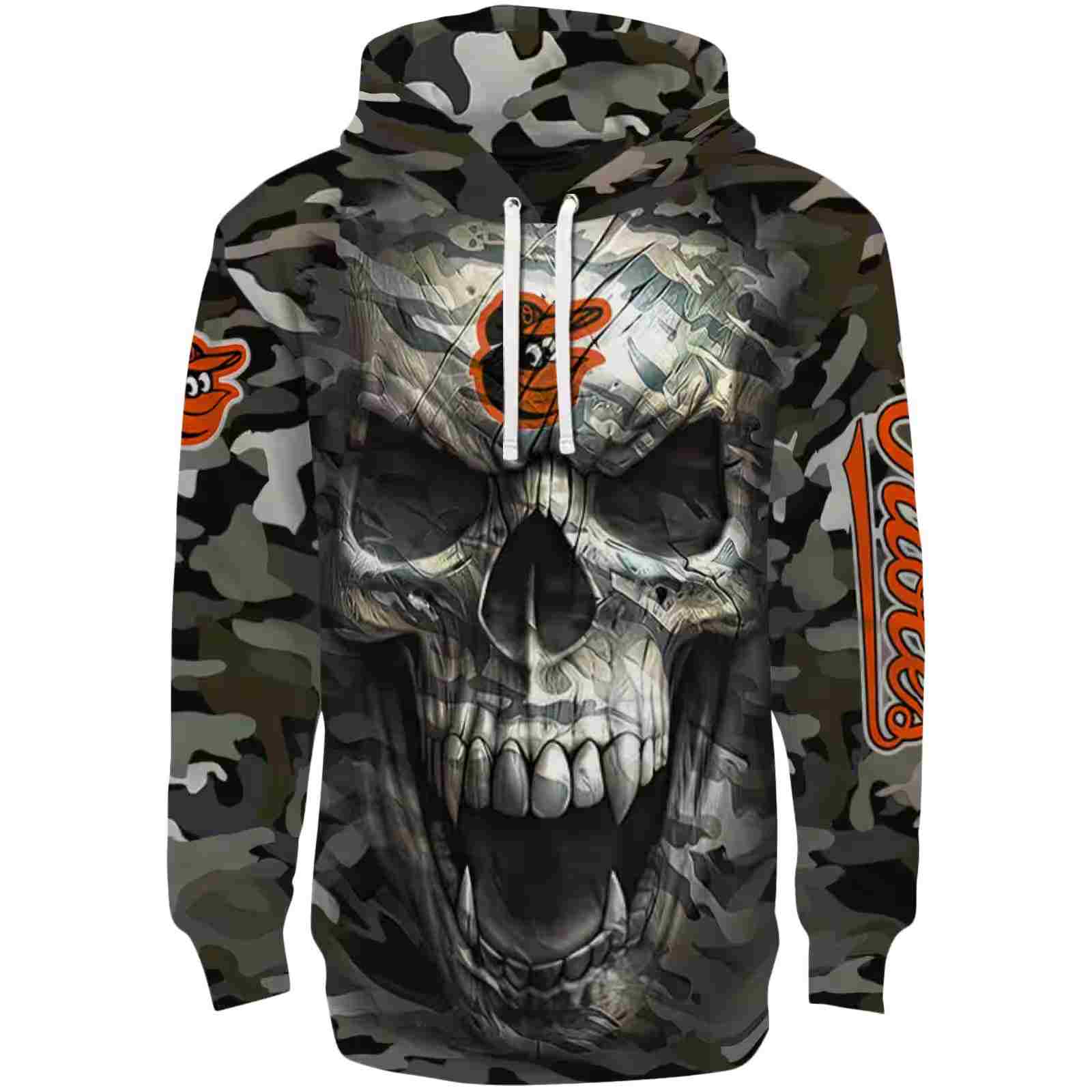 Custom Baltimore Orioles Camo Skull Hoodie