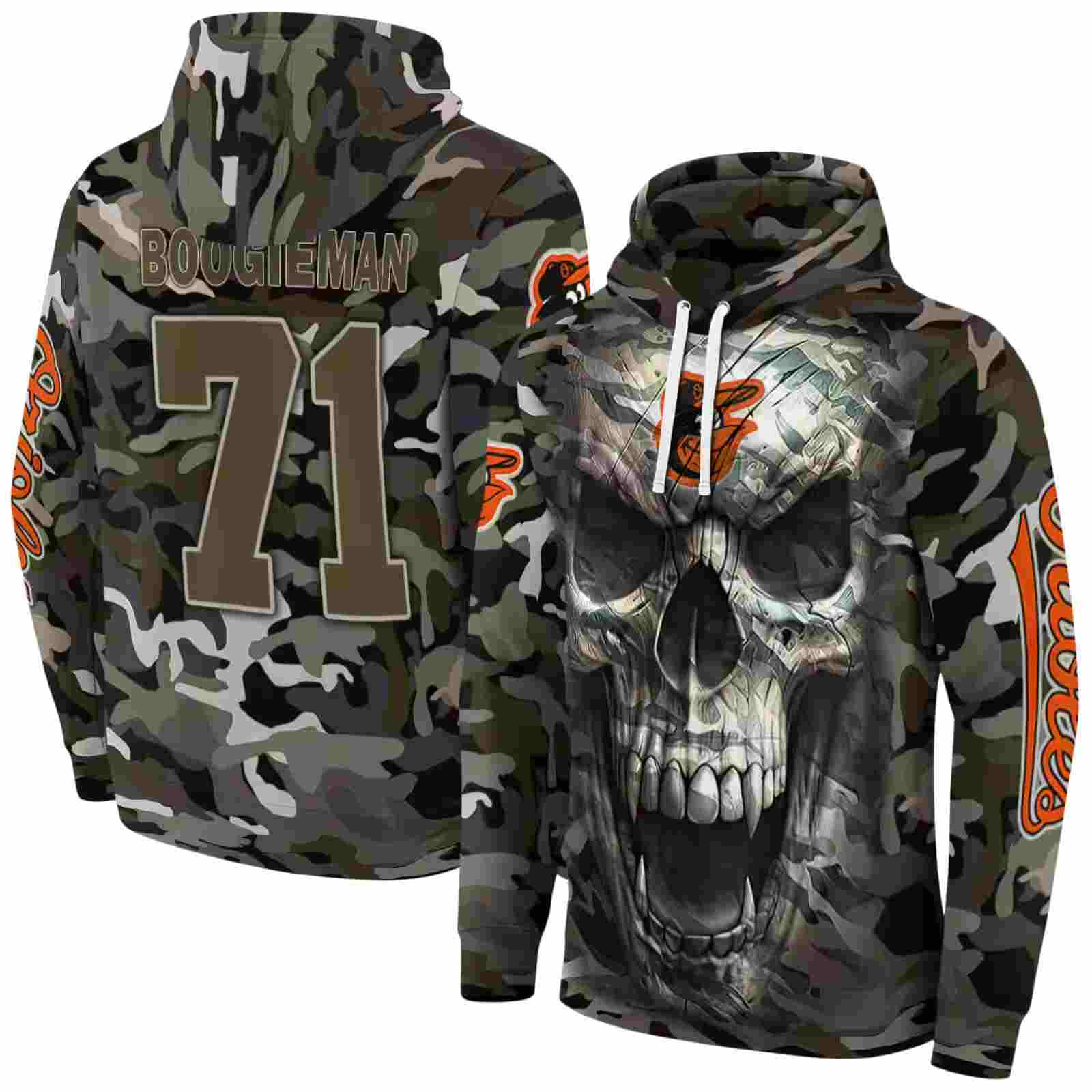 custom baltimore orioles camo skull hoodie fashion forward