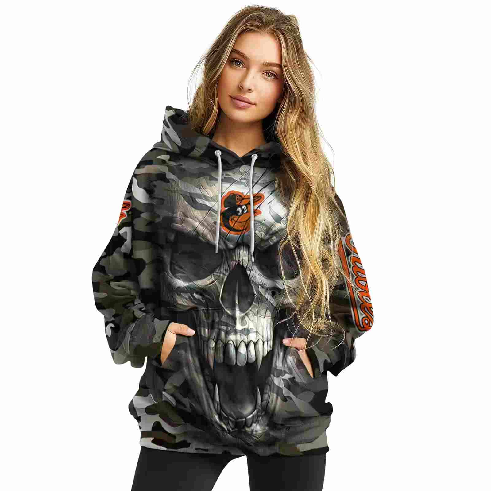 custom baltimore orioles camo skull hoodie high quality