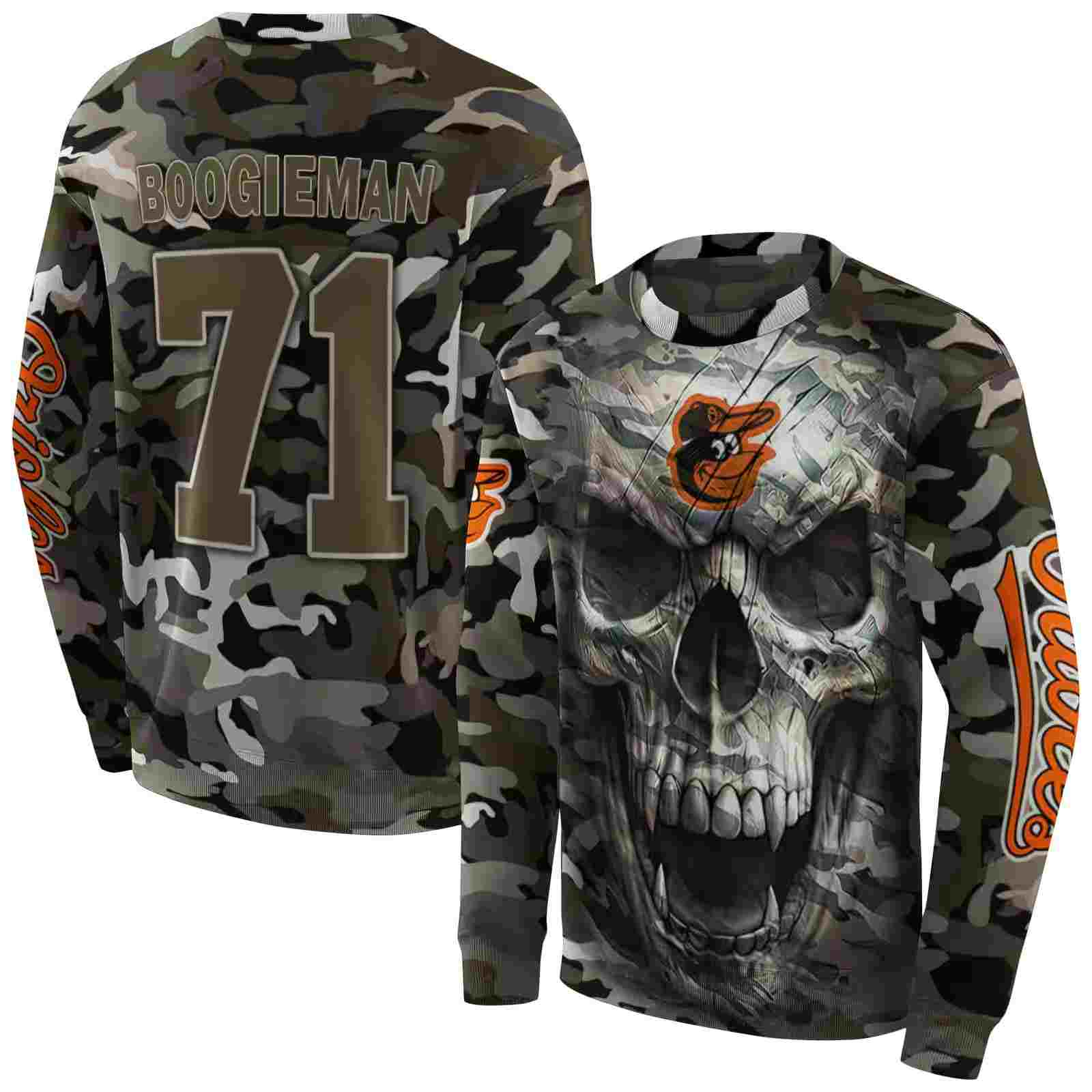 custom baltimore orioles camo skull hoodie premium grade