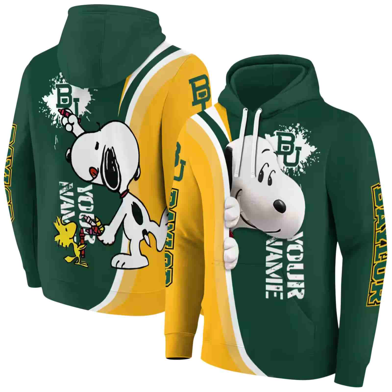 custom baylor bears peeking snoopy green hoodie fashion forward