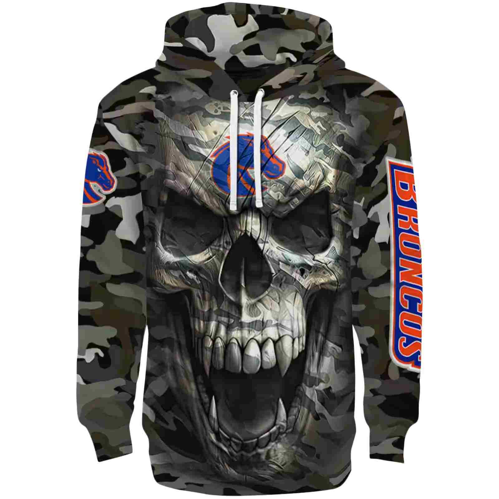Custom Boise State Broncos Camo Skull Hoodie