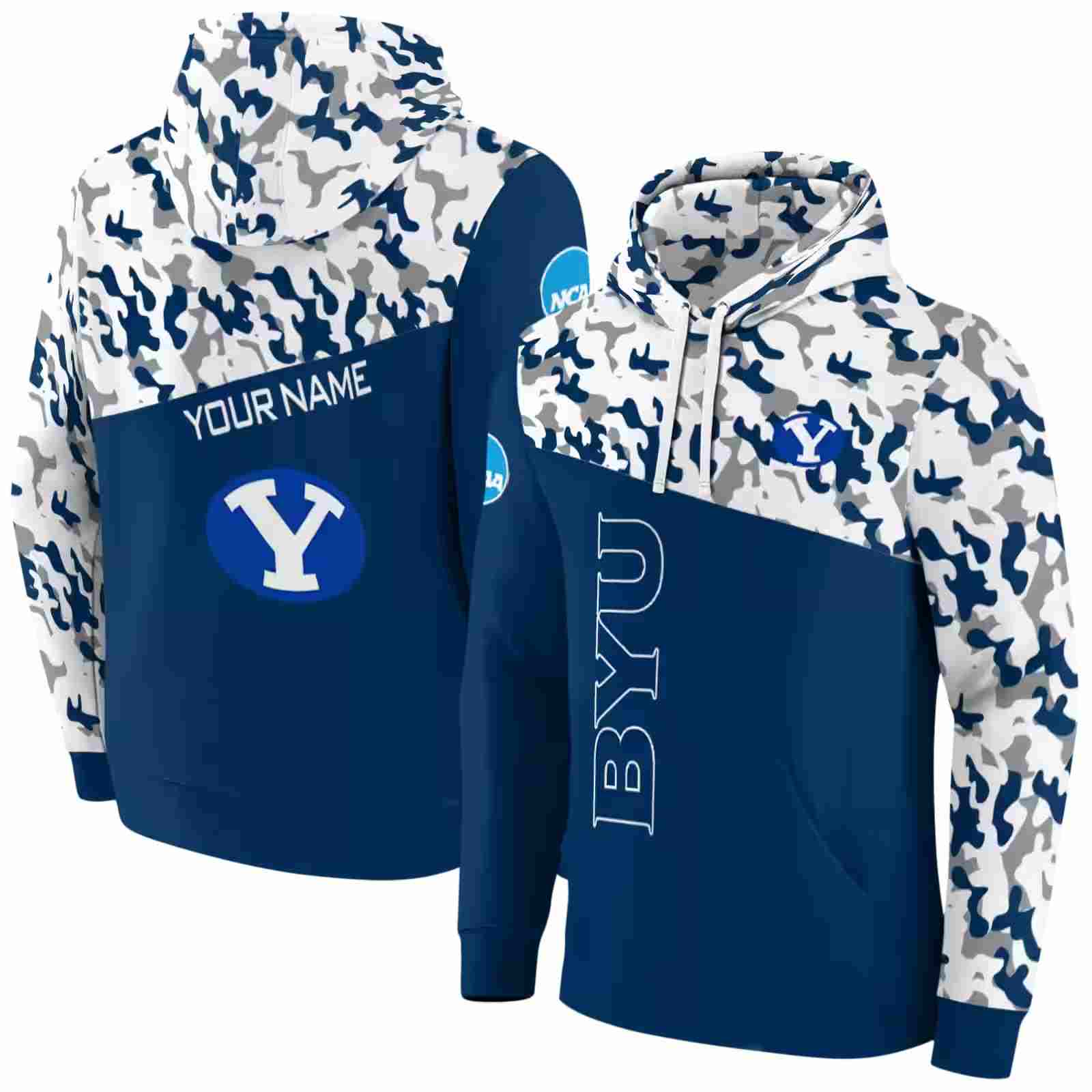 custom byu cougars camo pattern blue hoodie fashion forward