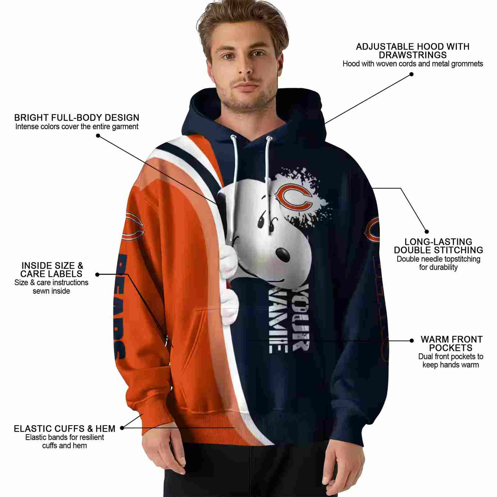 custom chicago bears peeking snoopy blue hoodie latest model