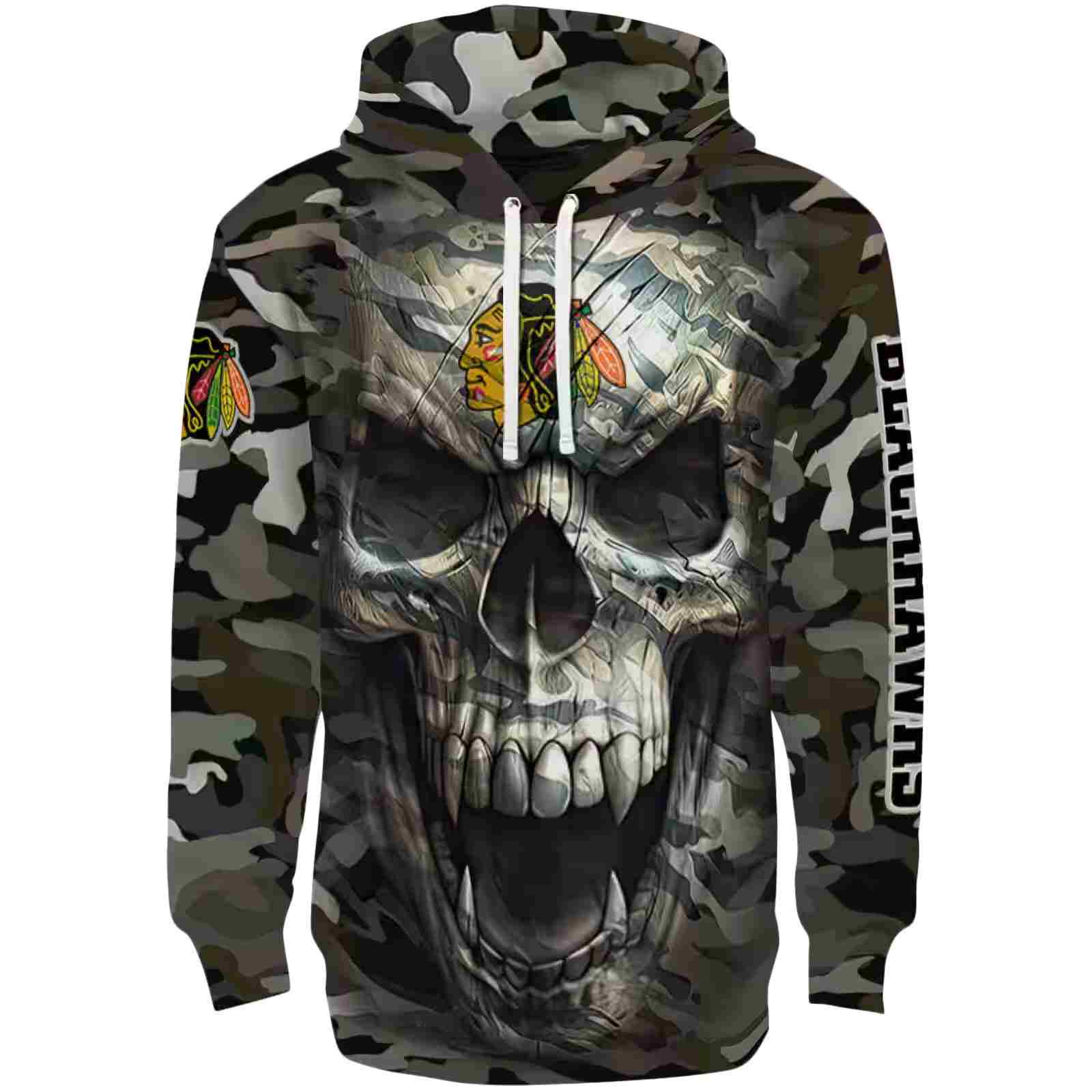 Custom Chicago Blackhawks Camo Skull Hoodie