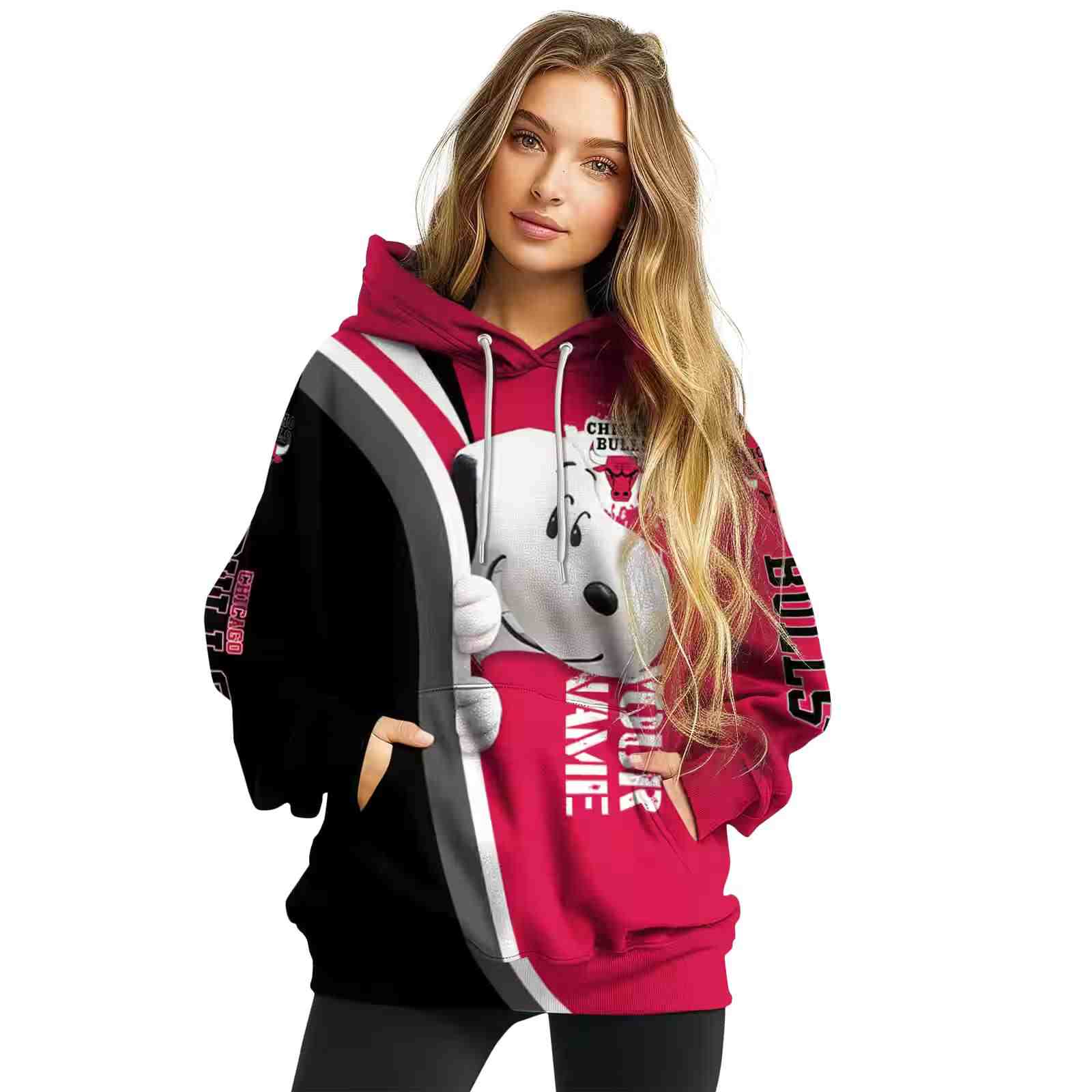 custom chicago bulls peeking snoopy red hoodie high quality