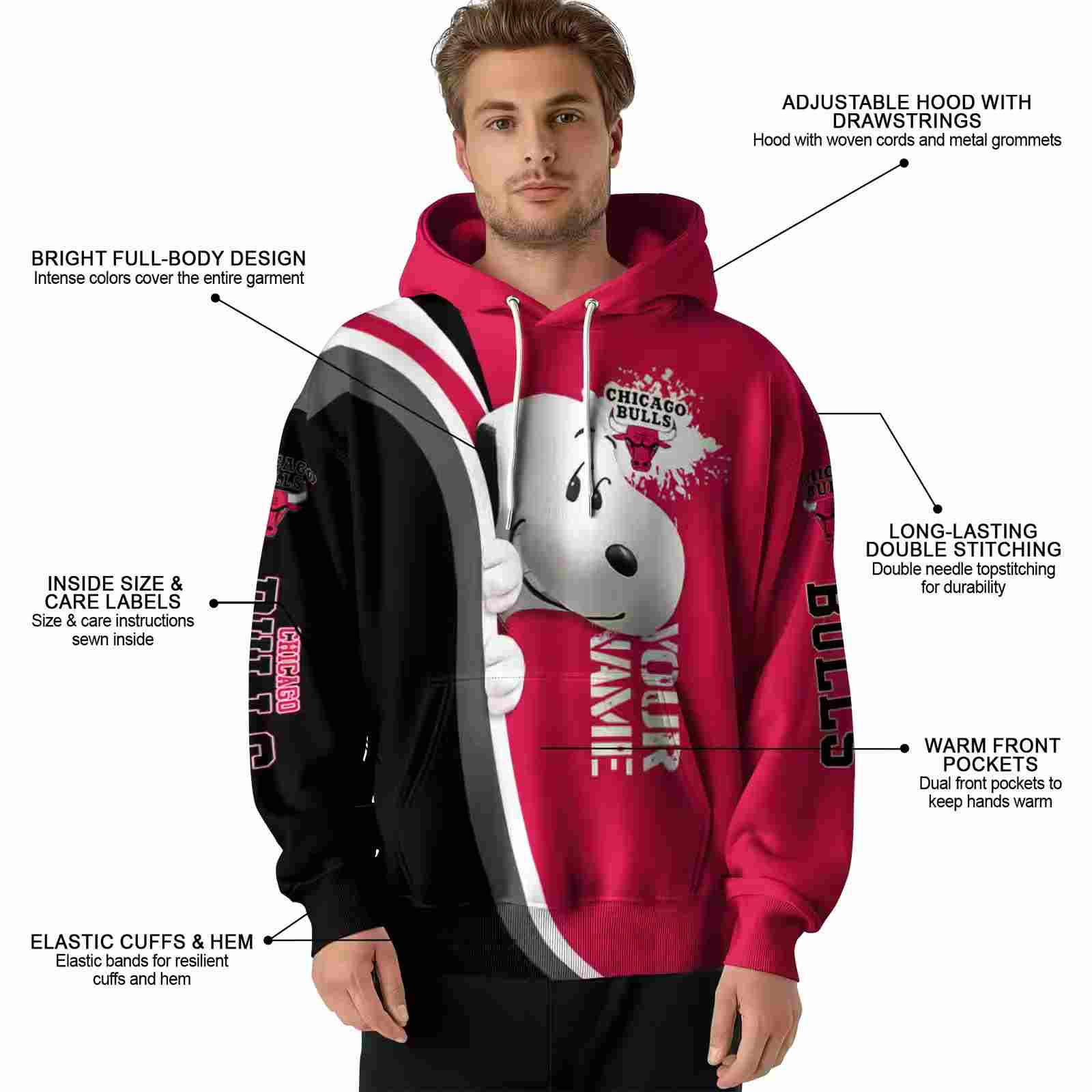 custom chicago bulls peeking snoopy red hoodie latest model