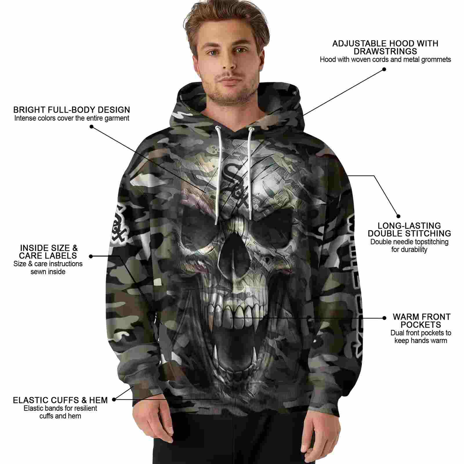 custom chicago white sox camo skull hoodie latest model