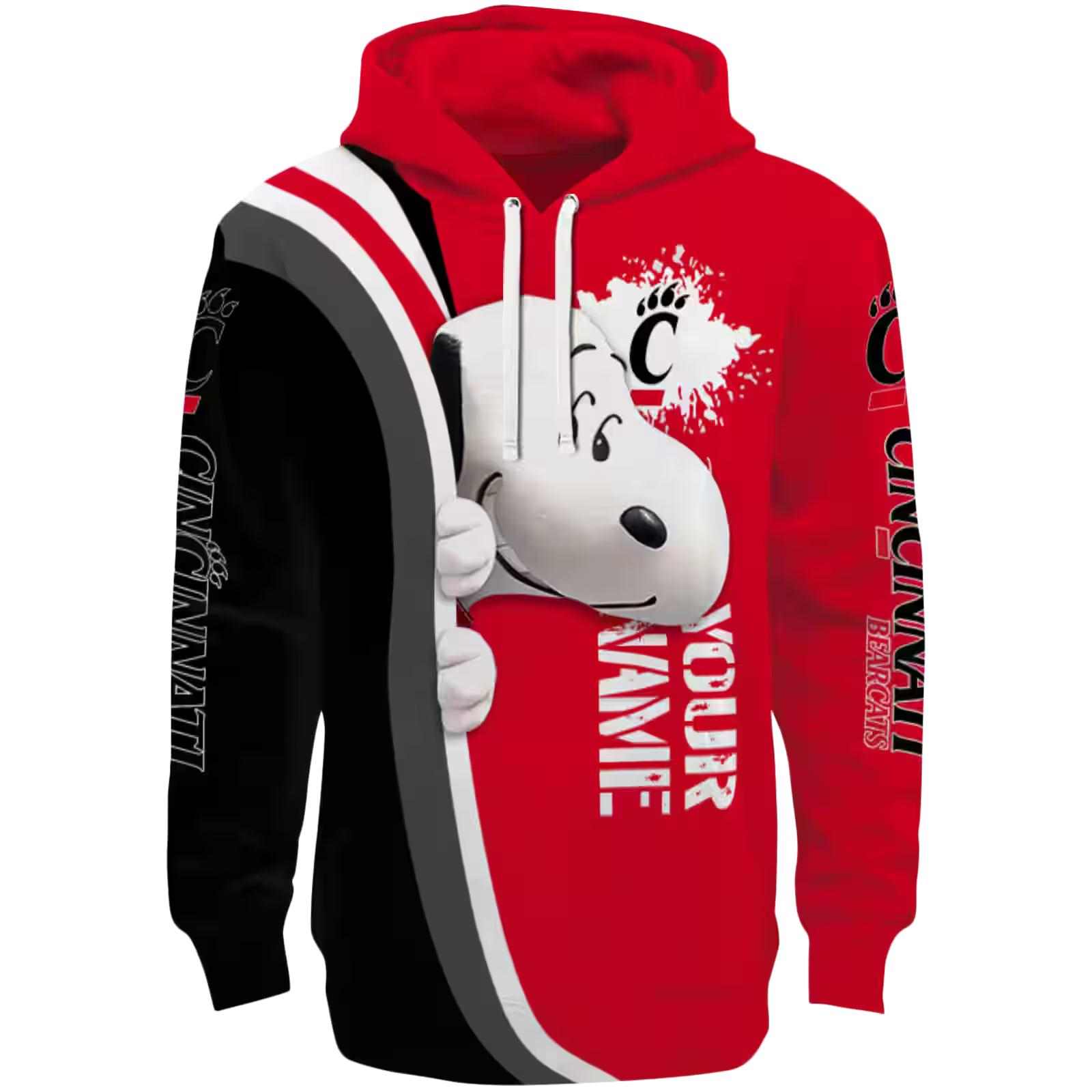 Custom Cincinnati Bearcats Peeking Snoopy Red Hoodie