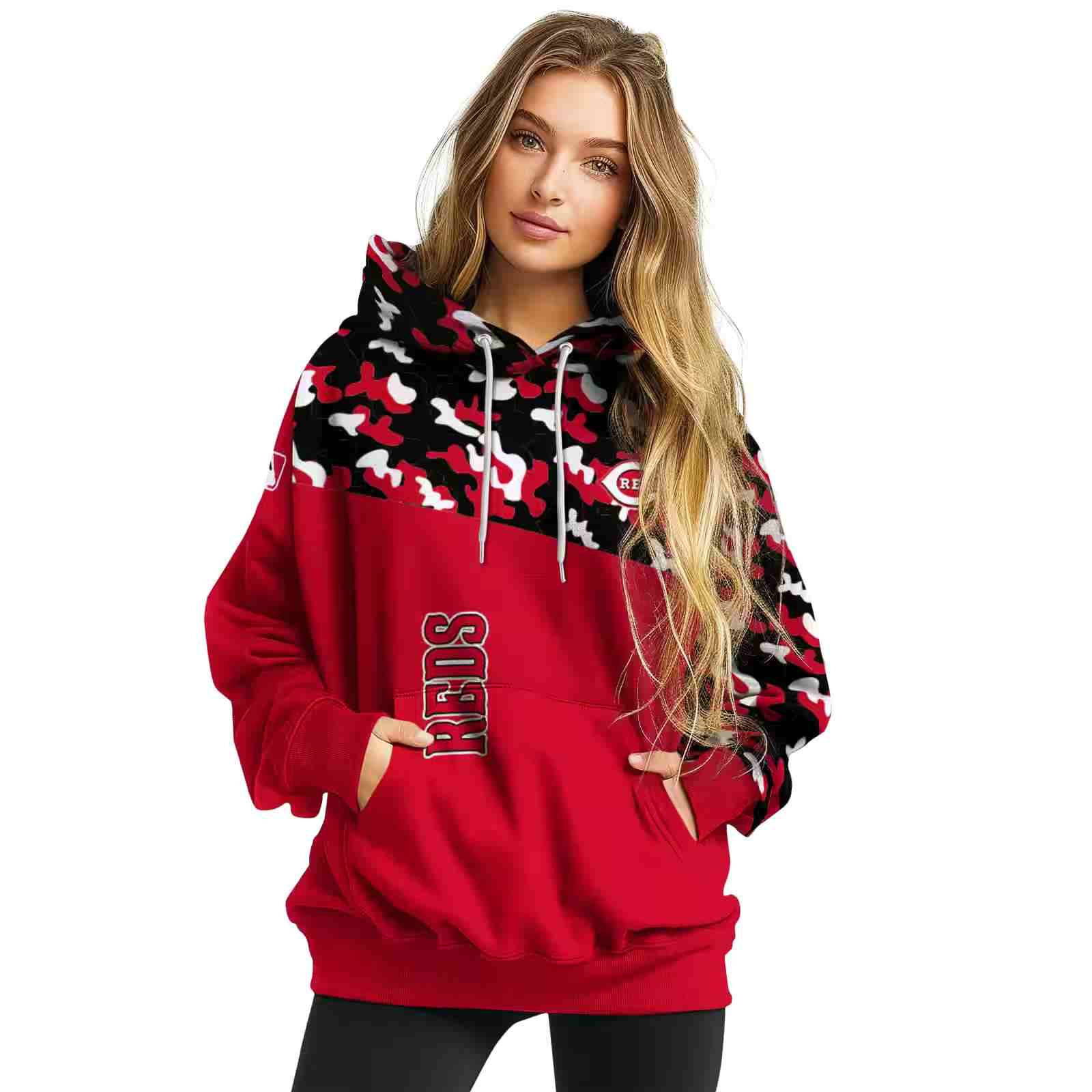 custom cincinnati reds camo pattern red hoodie high quality