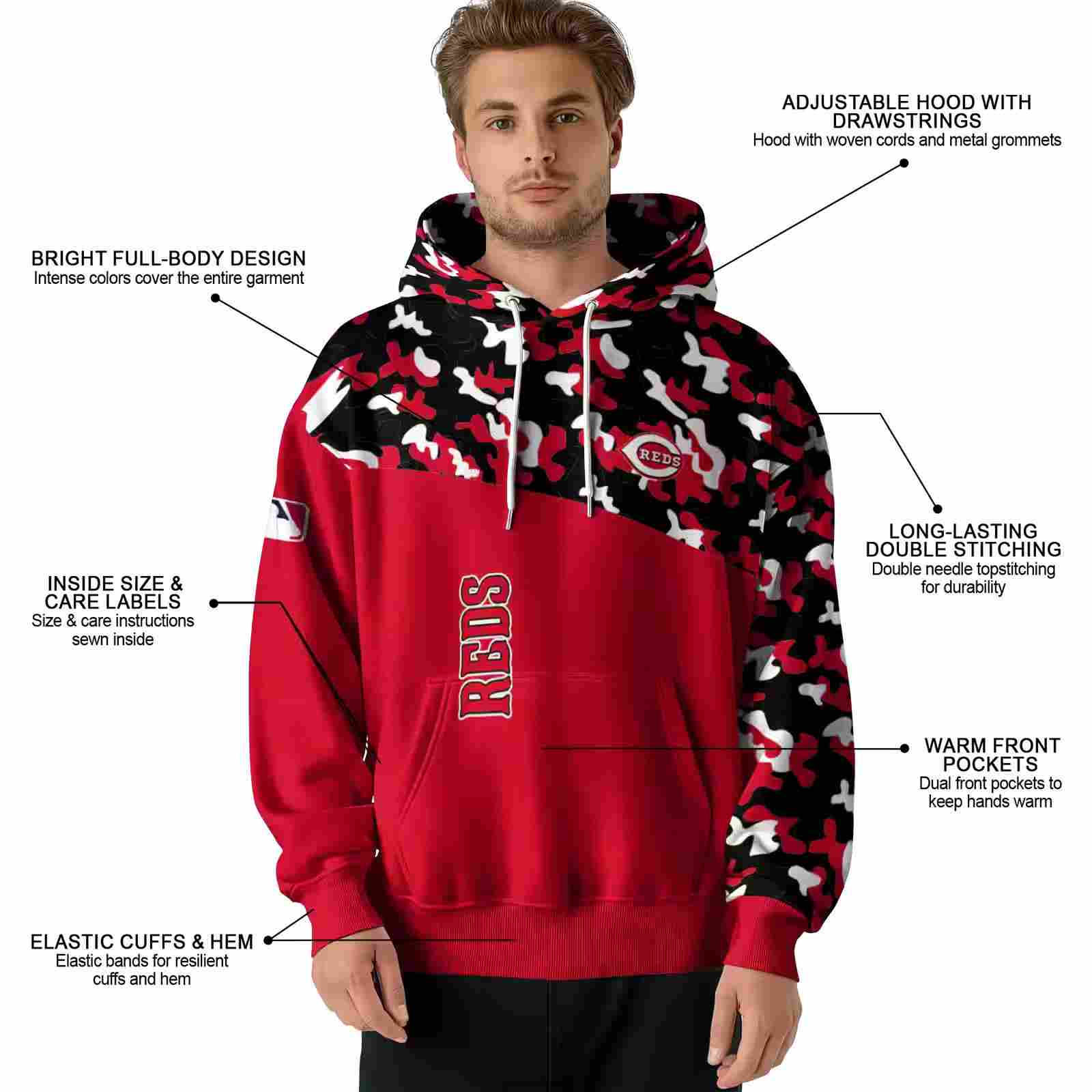 custom cincinnati reds camo pattern red hoodie latest model