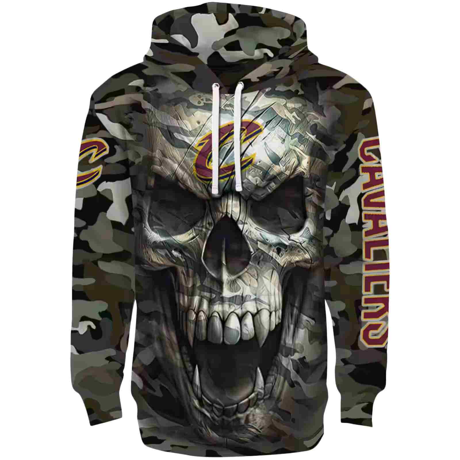 Custom Cleveland Cavaliers Camo Skull Hoodie