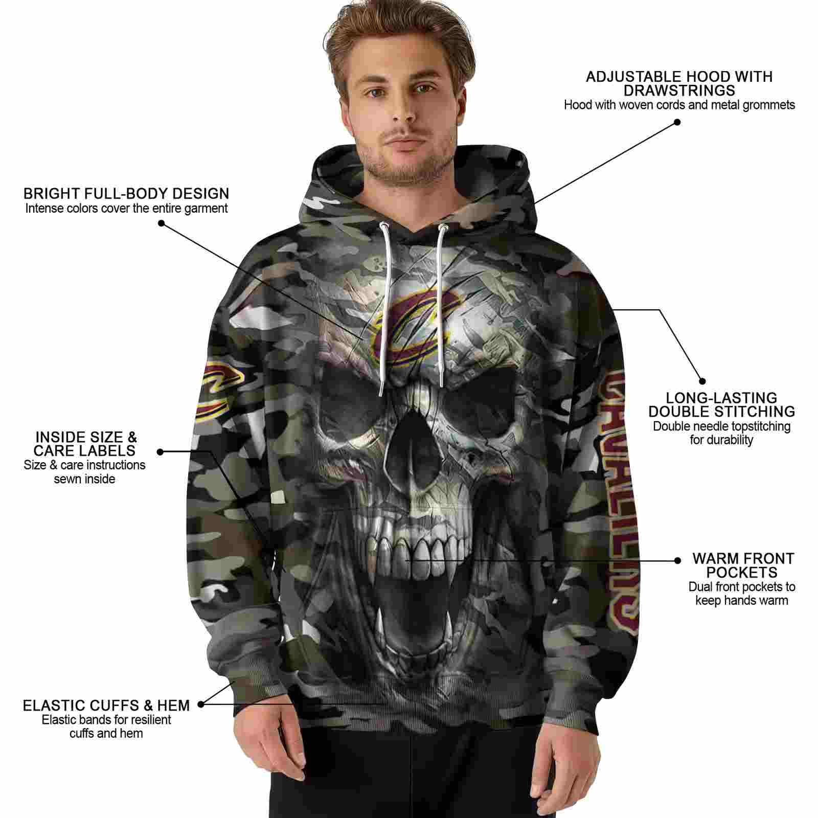 custom cleveland cavaliers camo skull hoodie latest model