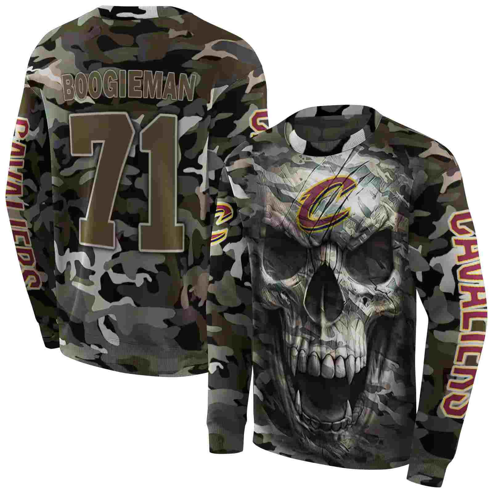 custom cleveland cavaliers camo skull hoodie premium grade