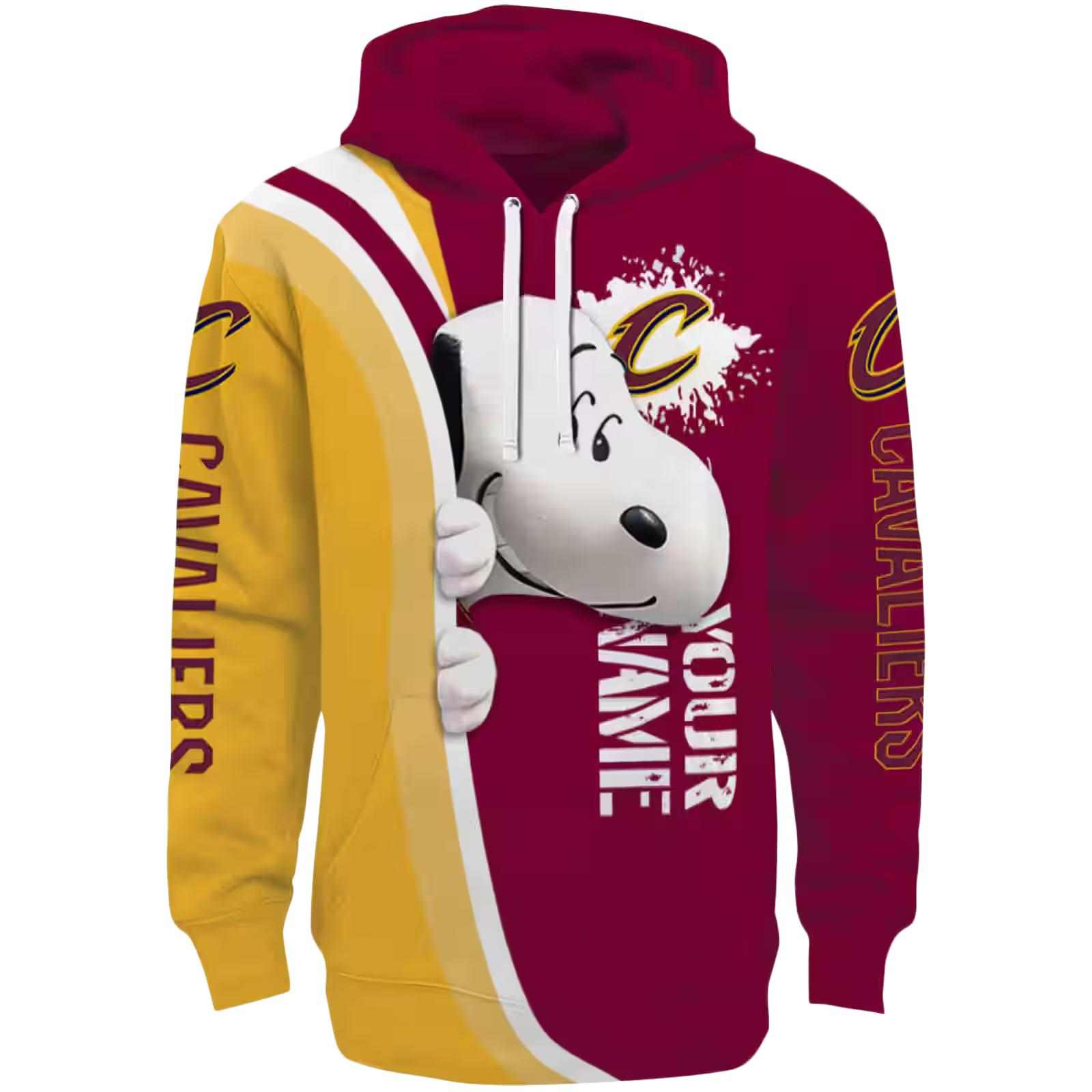 Custom Cleveland Cavaliers Peeking Snoopy Wine Hoodie