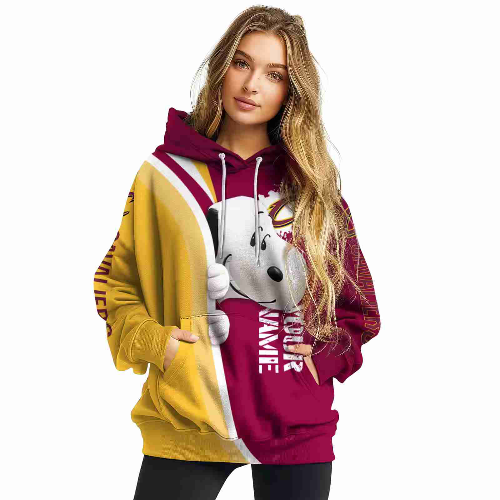 custom cleveland cavaliers peeking snoopy wine hoodie high quality