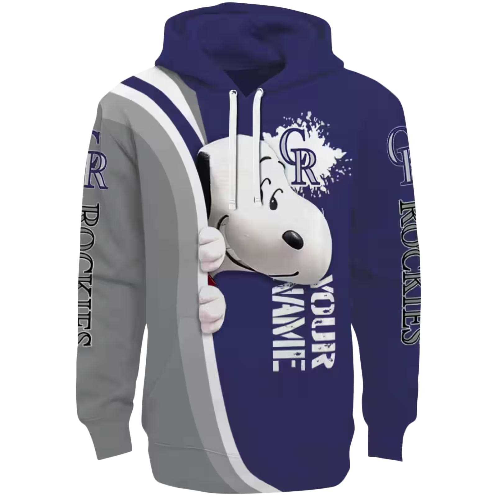 Custom Colorado Rockies Peeking Snoopy Blue Hoodie