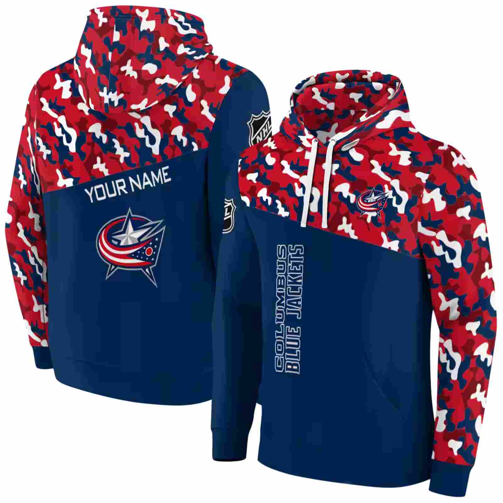 custom columbus blue jackets camo pattern navy blue hoodie fashion forward