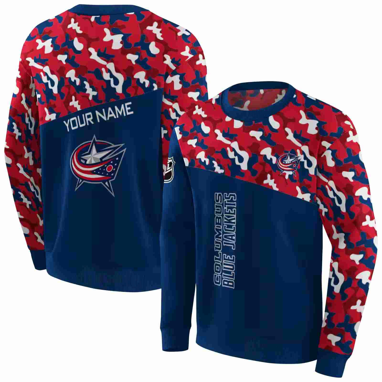 custom columbus blue jackets camo pattern navy blue hoodie premium grade