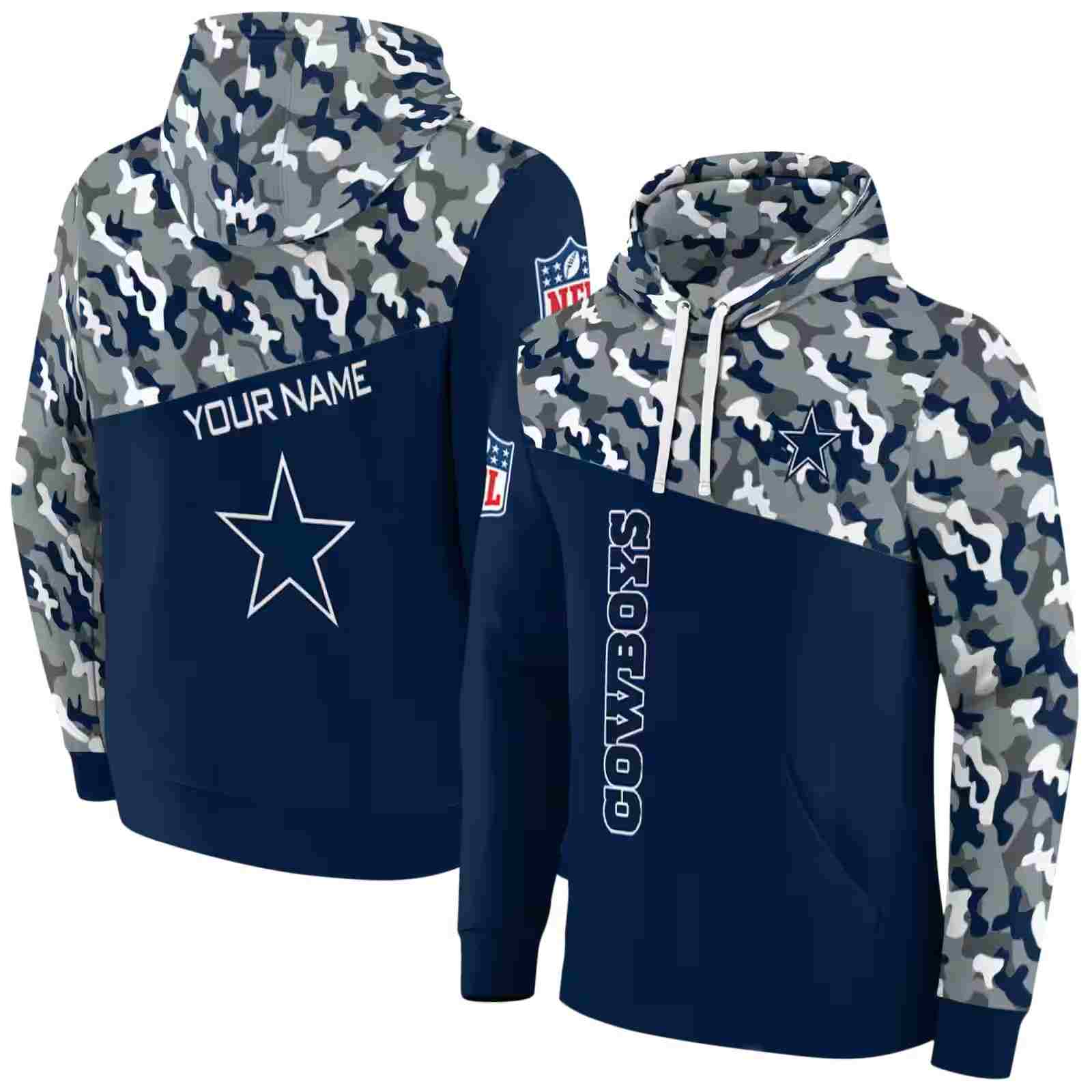 custom dallas cowboys camo pattern blue hoodie fashion forward