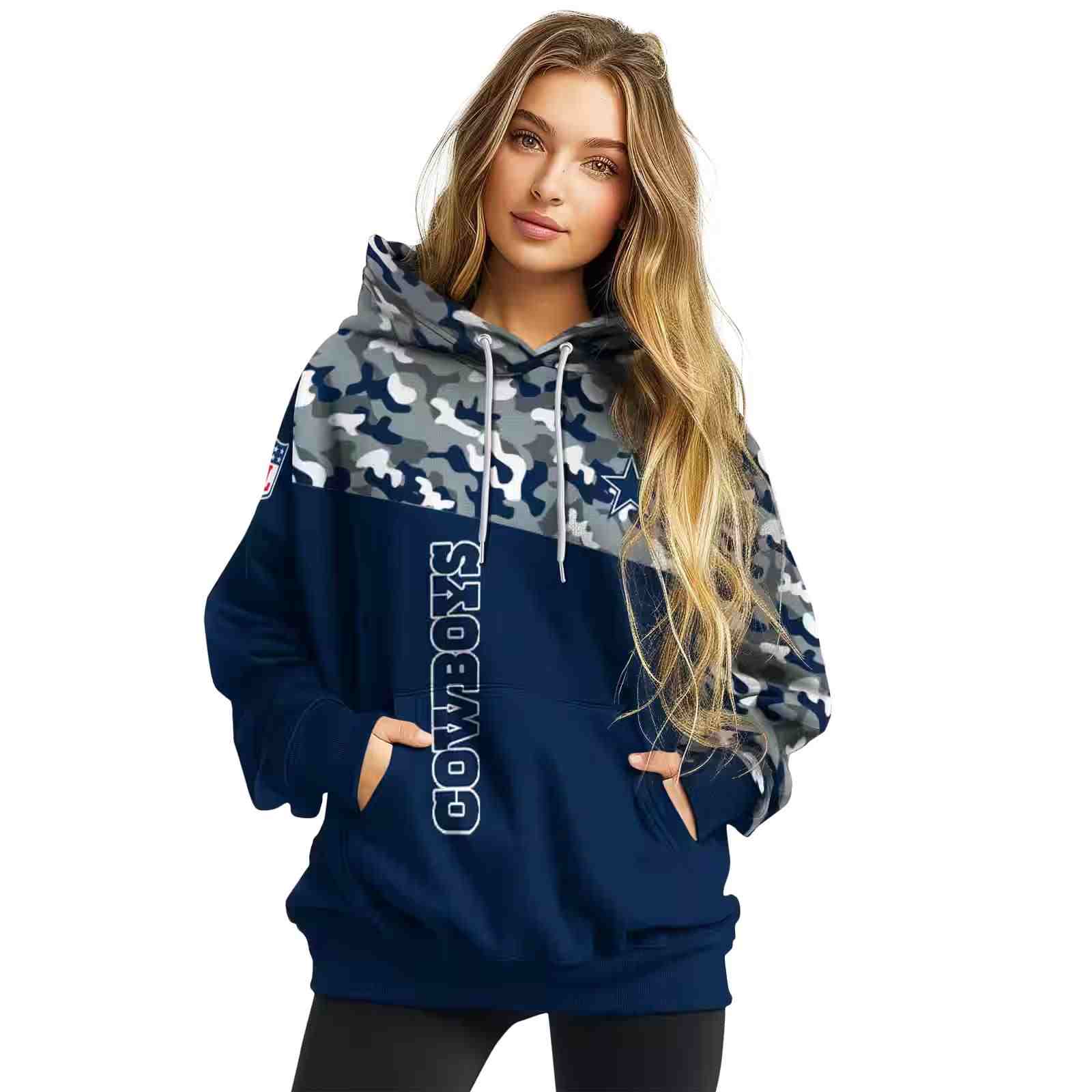 custom dallas cowboys camo pattern blue hoodie high quality