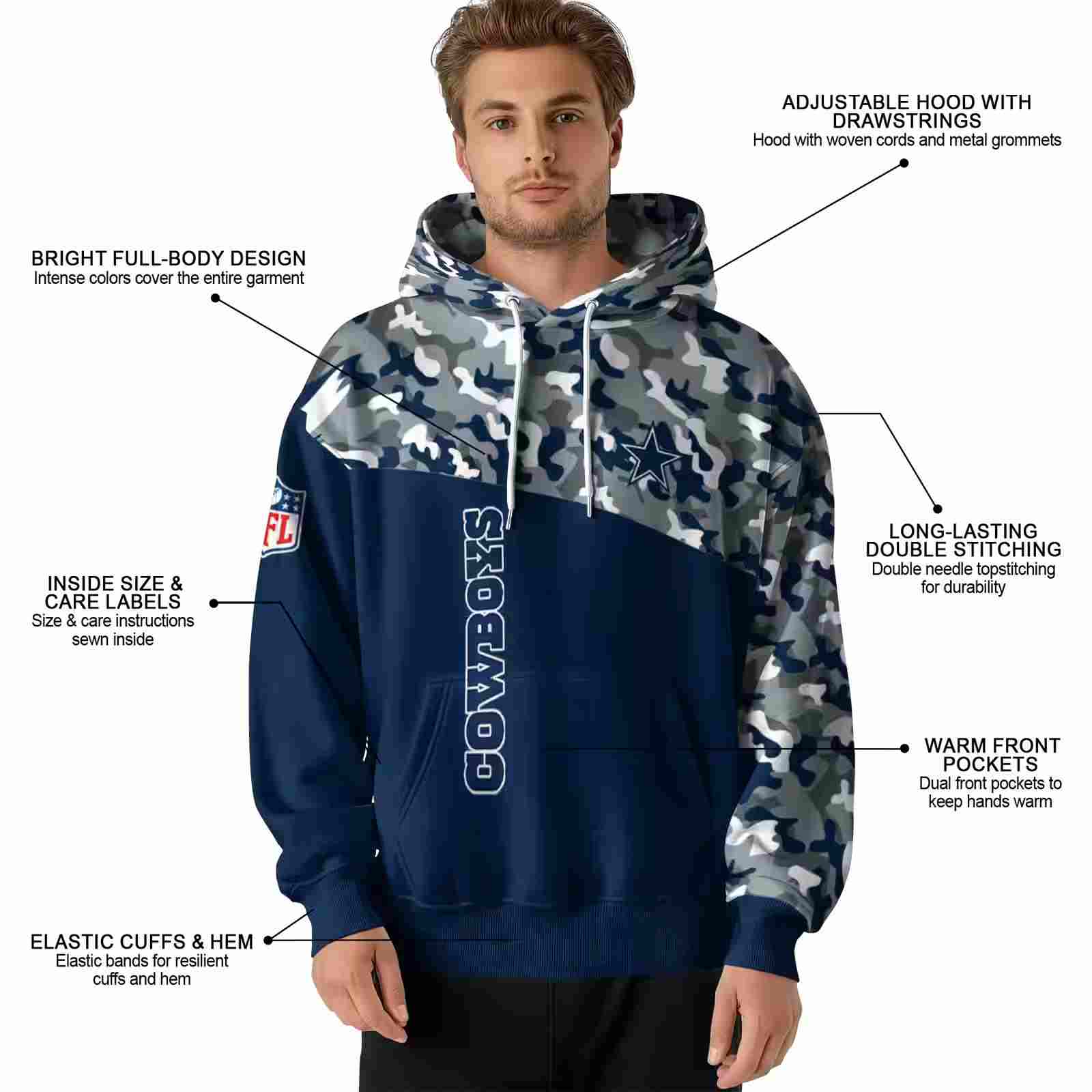 custom dallas cowboys camo pattern blue hoodie latest model