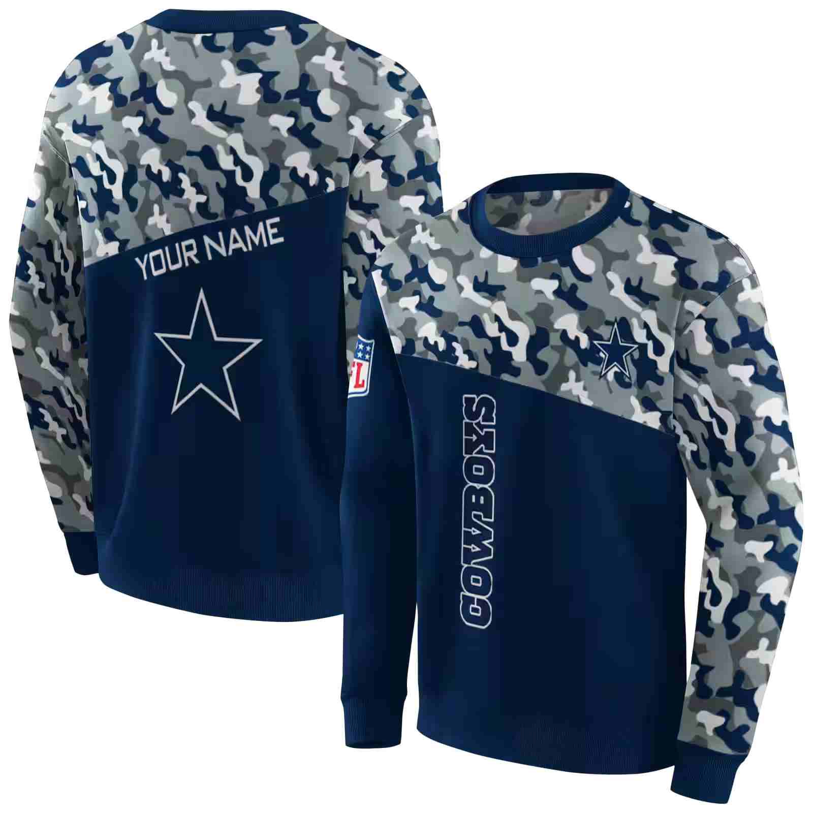 custom dallas cowboys camo pattern blue hoodie premium grade