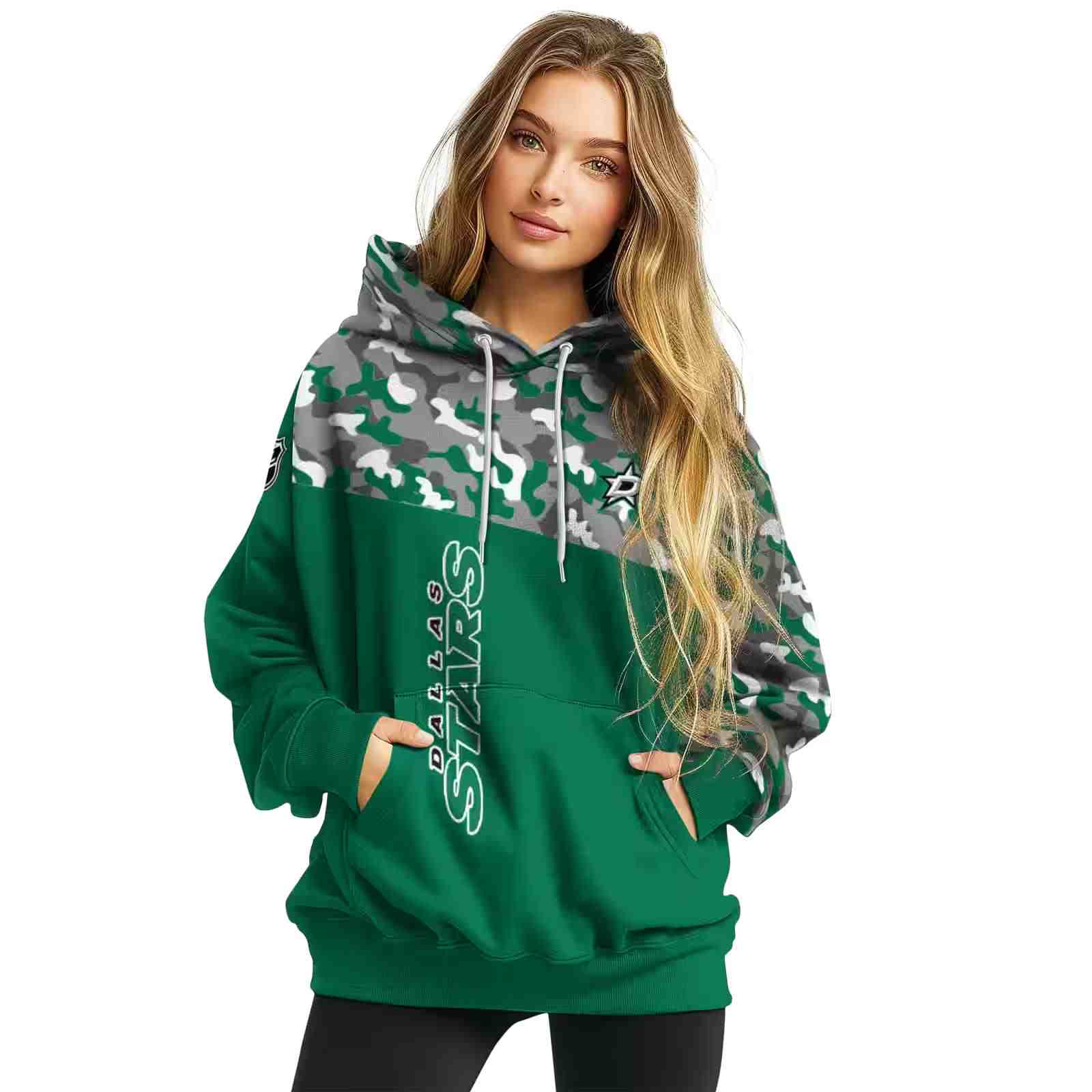 custom dallas stars camo pattern green hoodie high quality