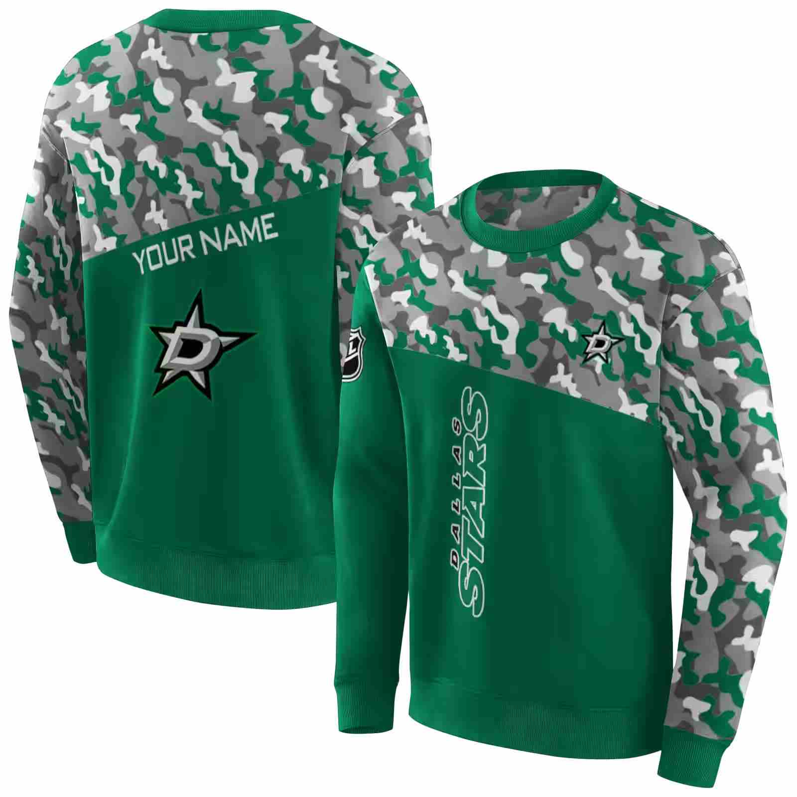 custom dallas stars camo pattern green hoodie premium grade