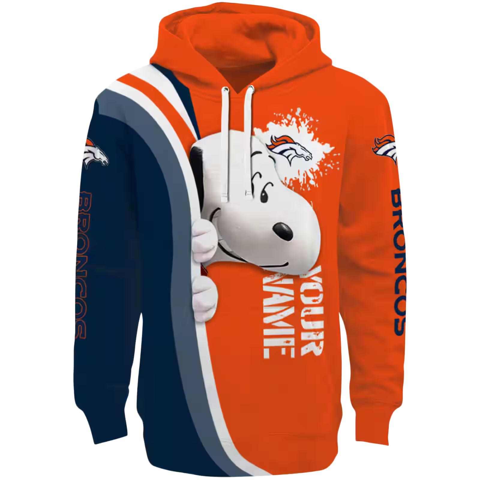 Custom Denver Broncos Peeking Snoopy Orange Hoodie