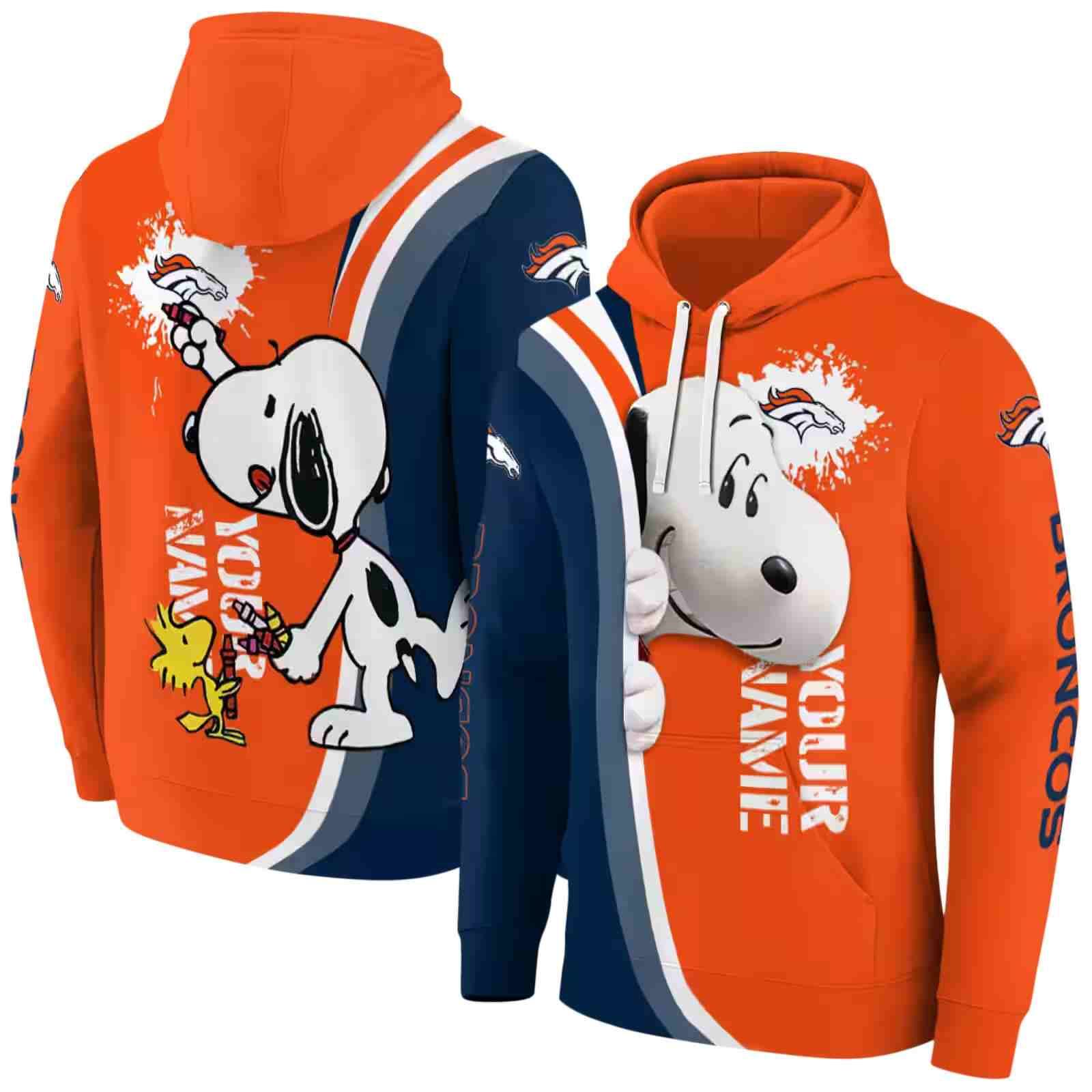 custom denver broncos peeking snoopy orange hoodie fashion forward