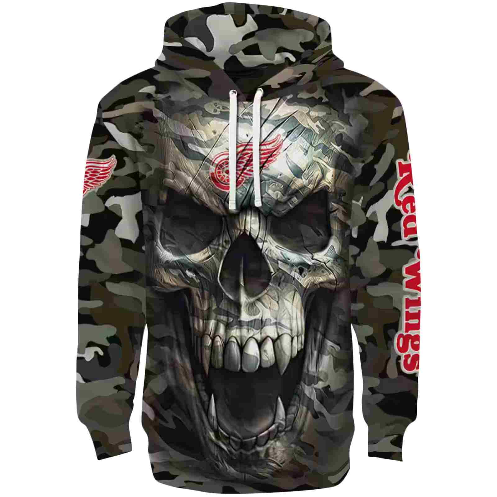 Custom Detroit Red Wings Camo Skull Hoodie