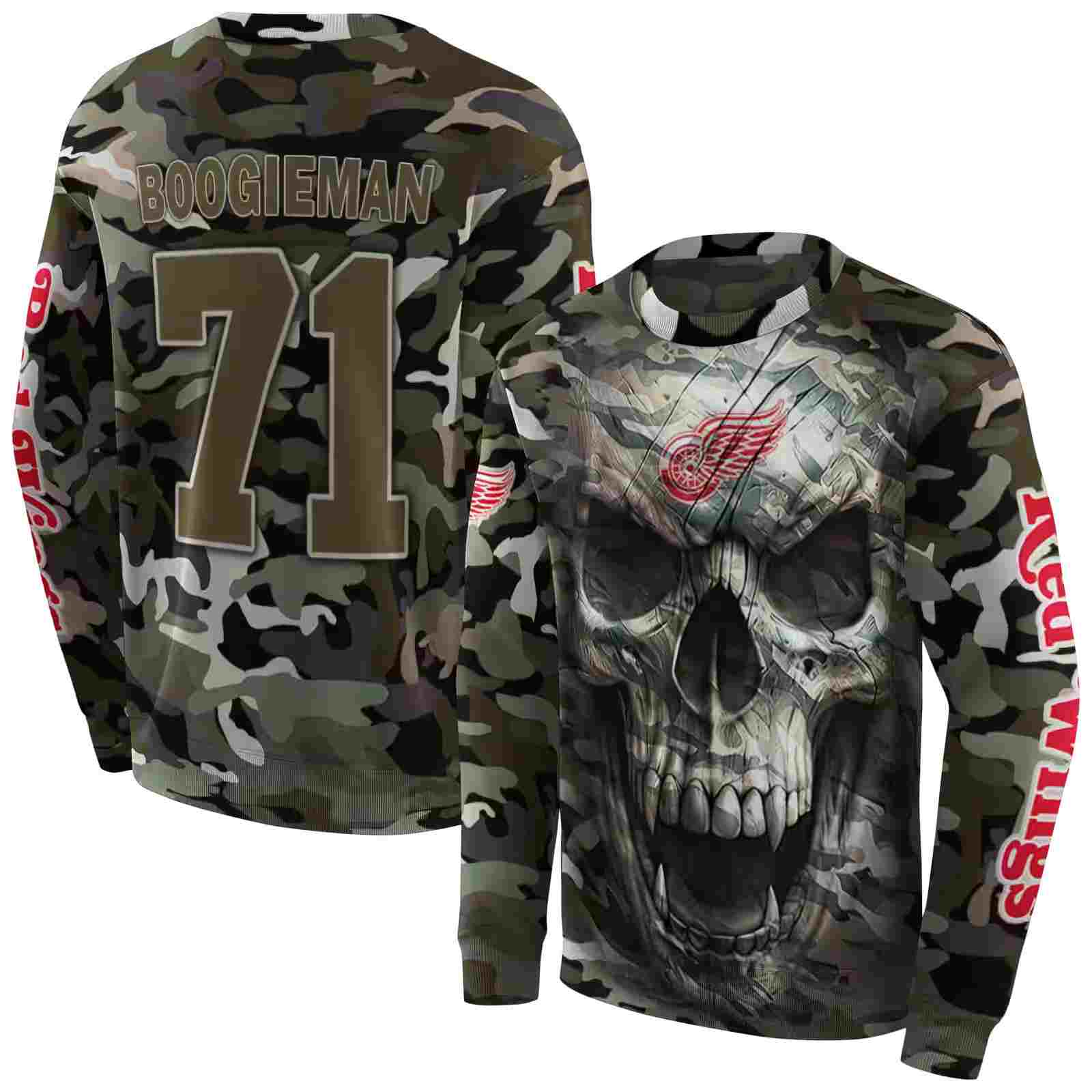 custom detroit red wings camo skull hoodie premium grade