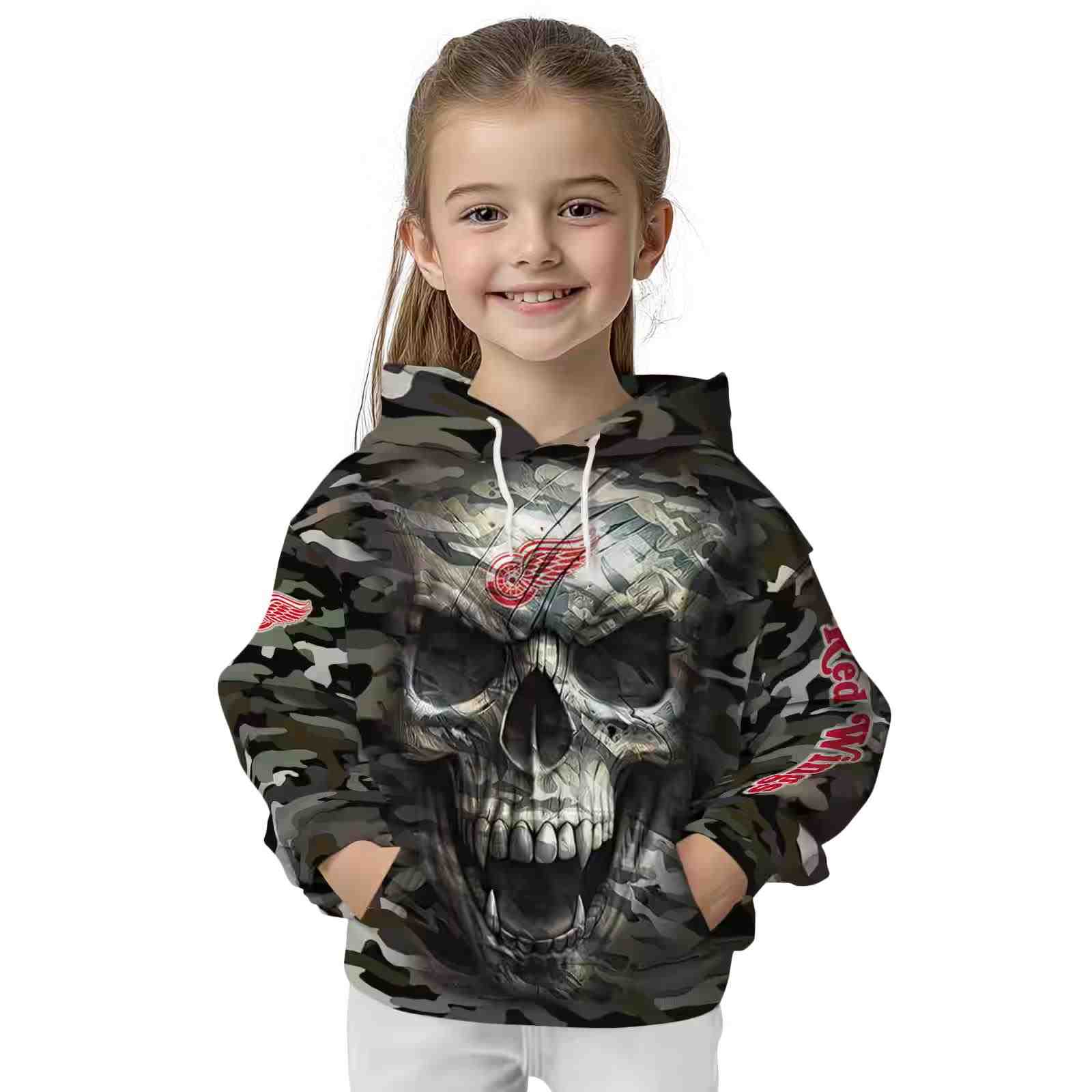 custom detroit red wings camo skull hoodie top rated