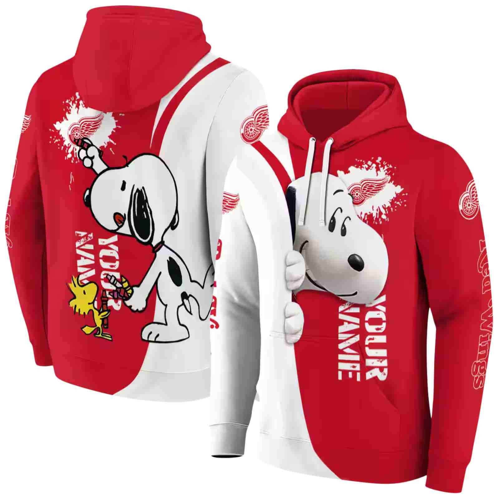 custom detroit red wings peeking snoopy red hoodie fashion forward