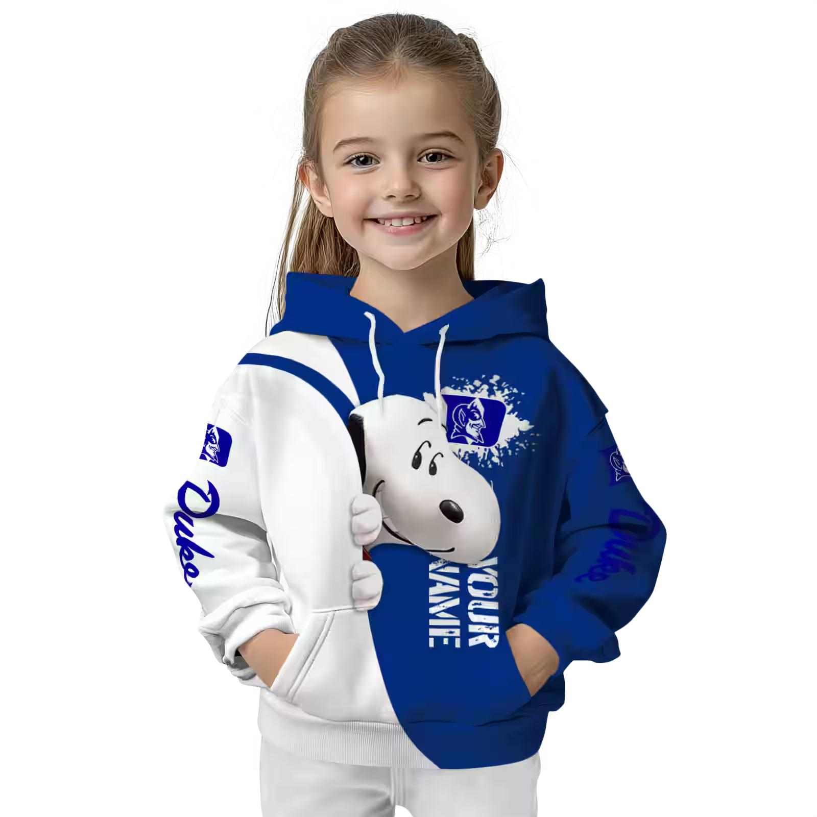 custom duke blue devils peeking snoopy blue hoodie top rated