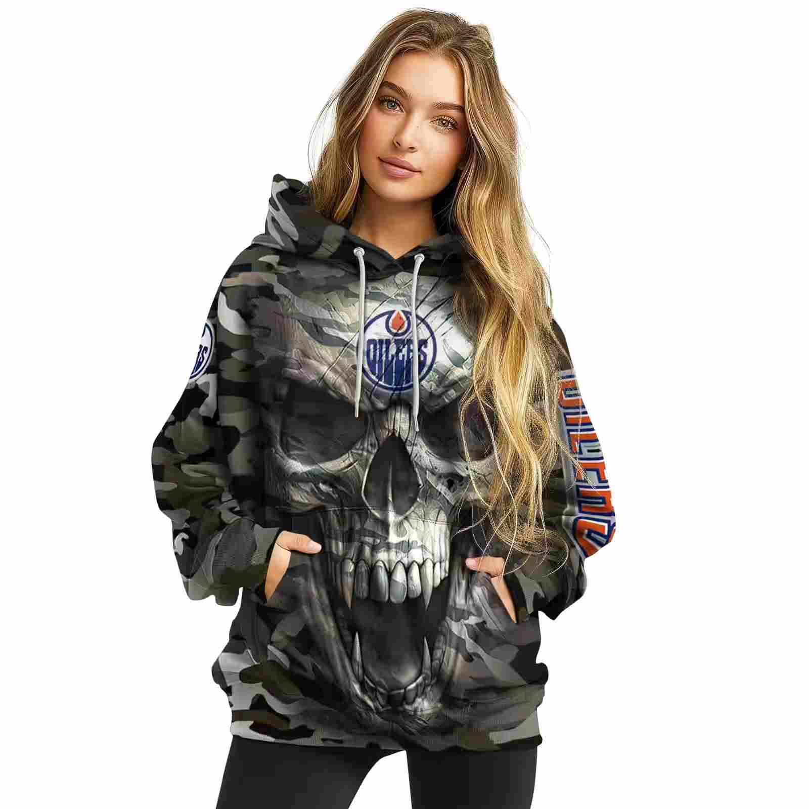 custom edmonton oilers camo skull hoodie high quality