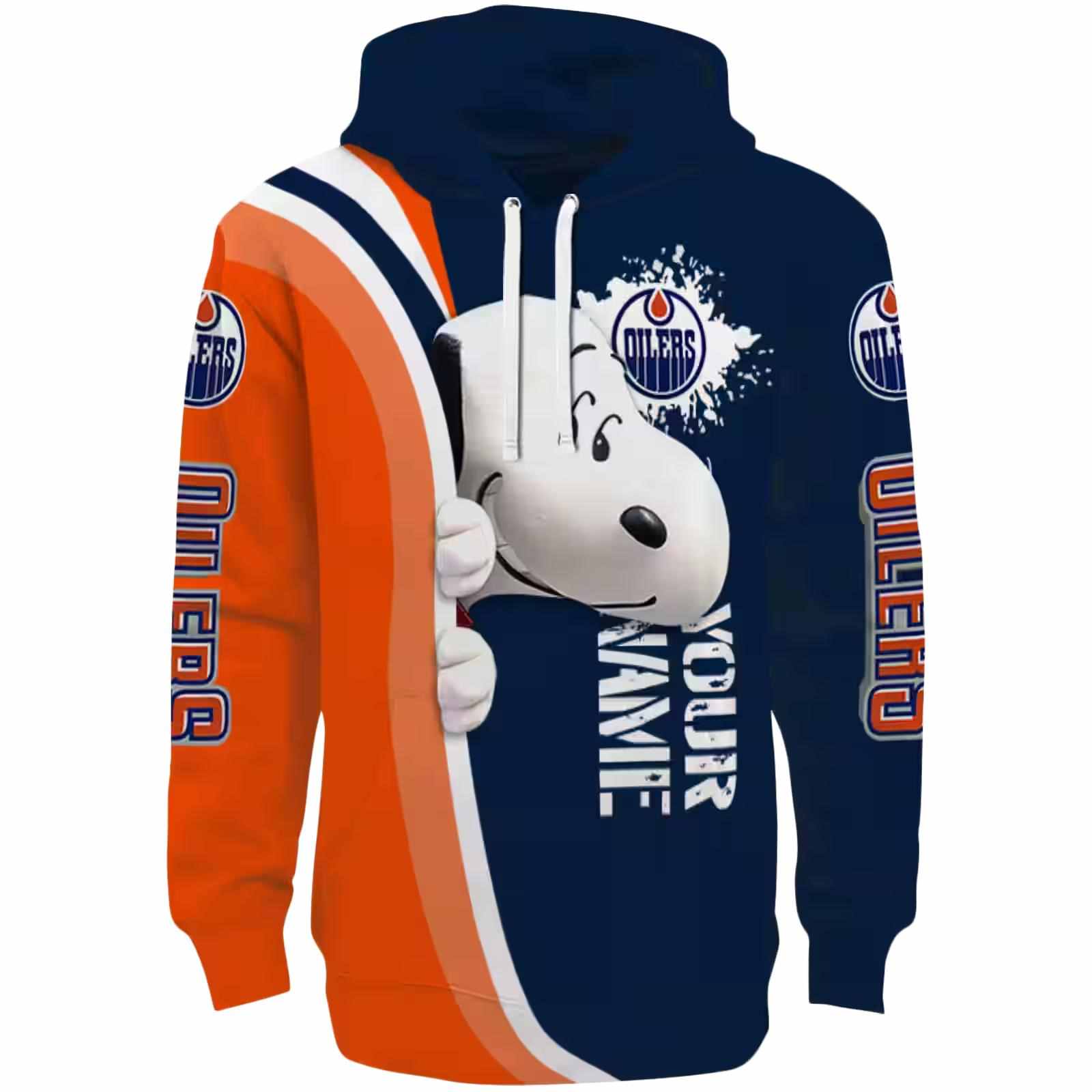 Custom Edmonton Oilers Peeking Snoopy Blue Hoodie