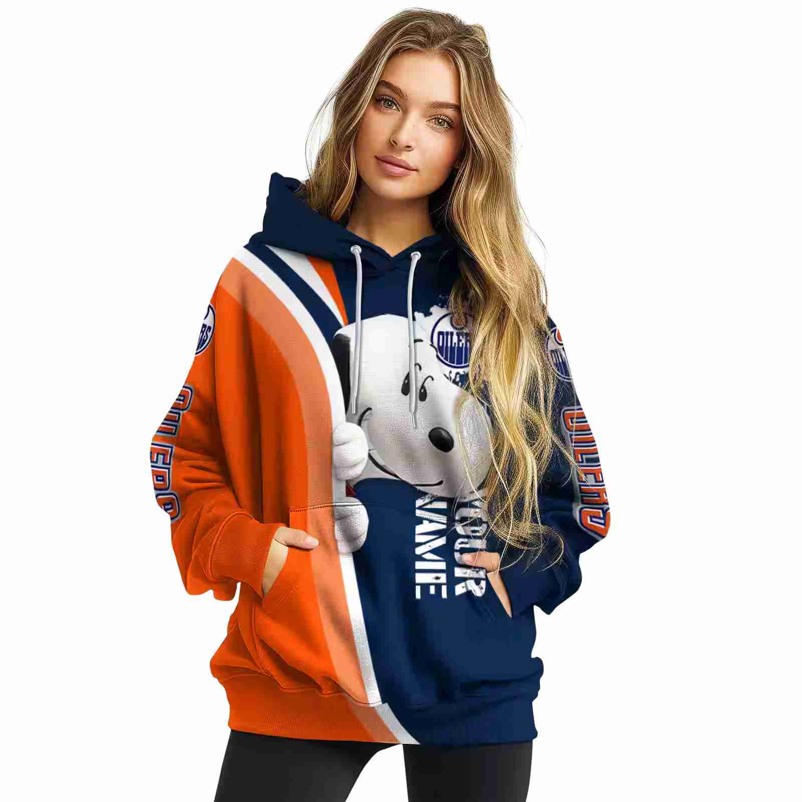 custom edmonton oilers peeking snoopy blue hoodie high quality