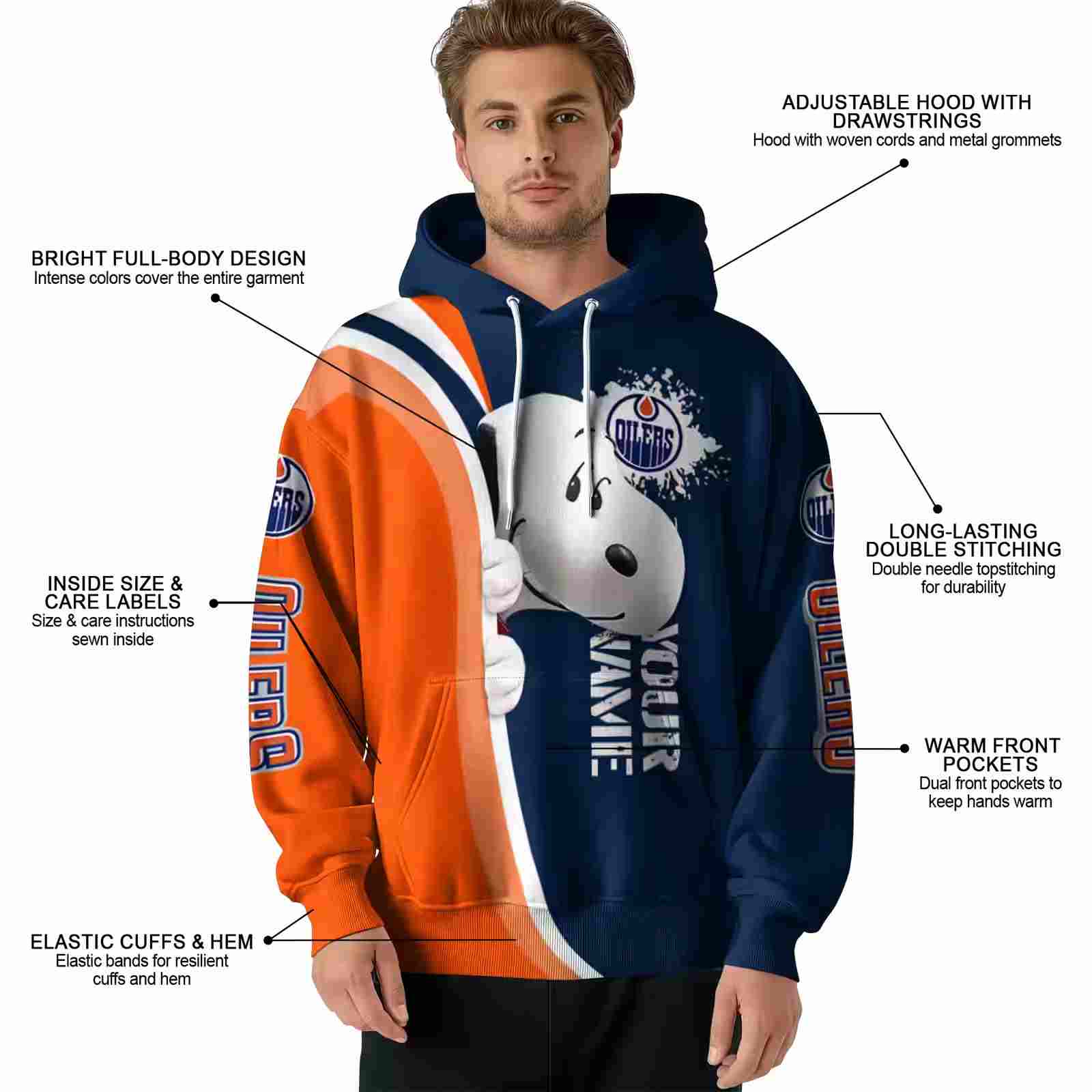 custom edmonton oilers peeking snoopy blue hoodie latest model