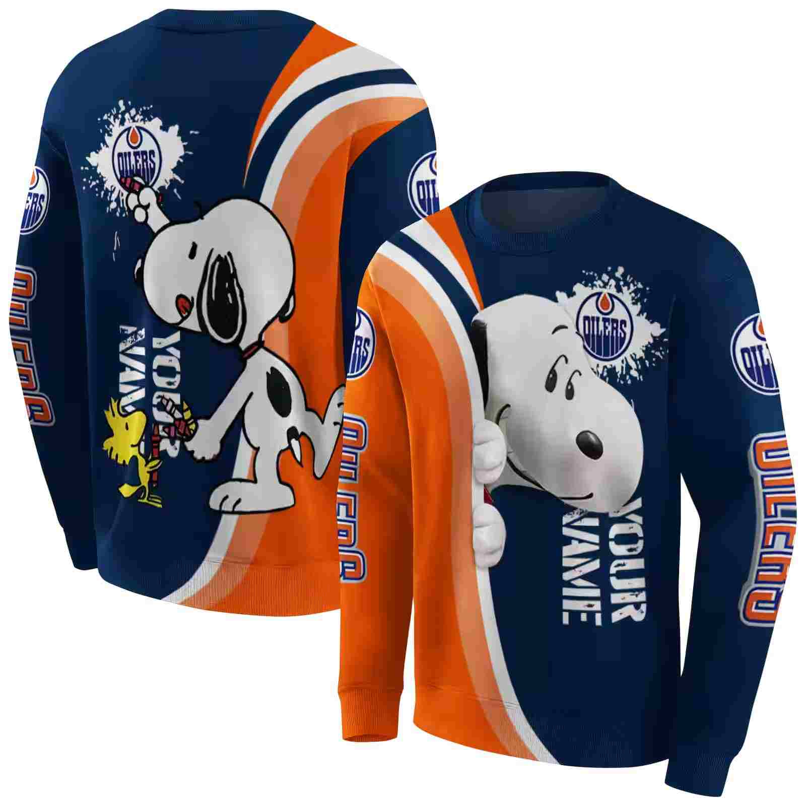 custom edmonton oilers peeking snoopy blue hoodie premium grade