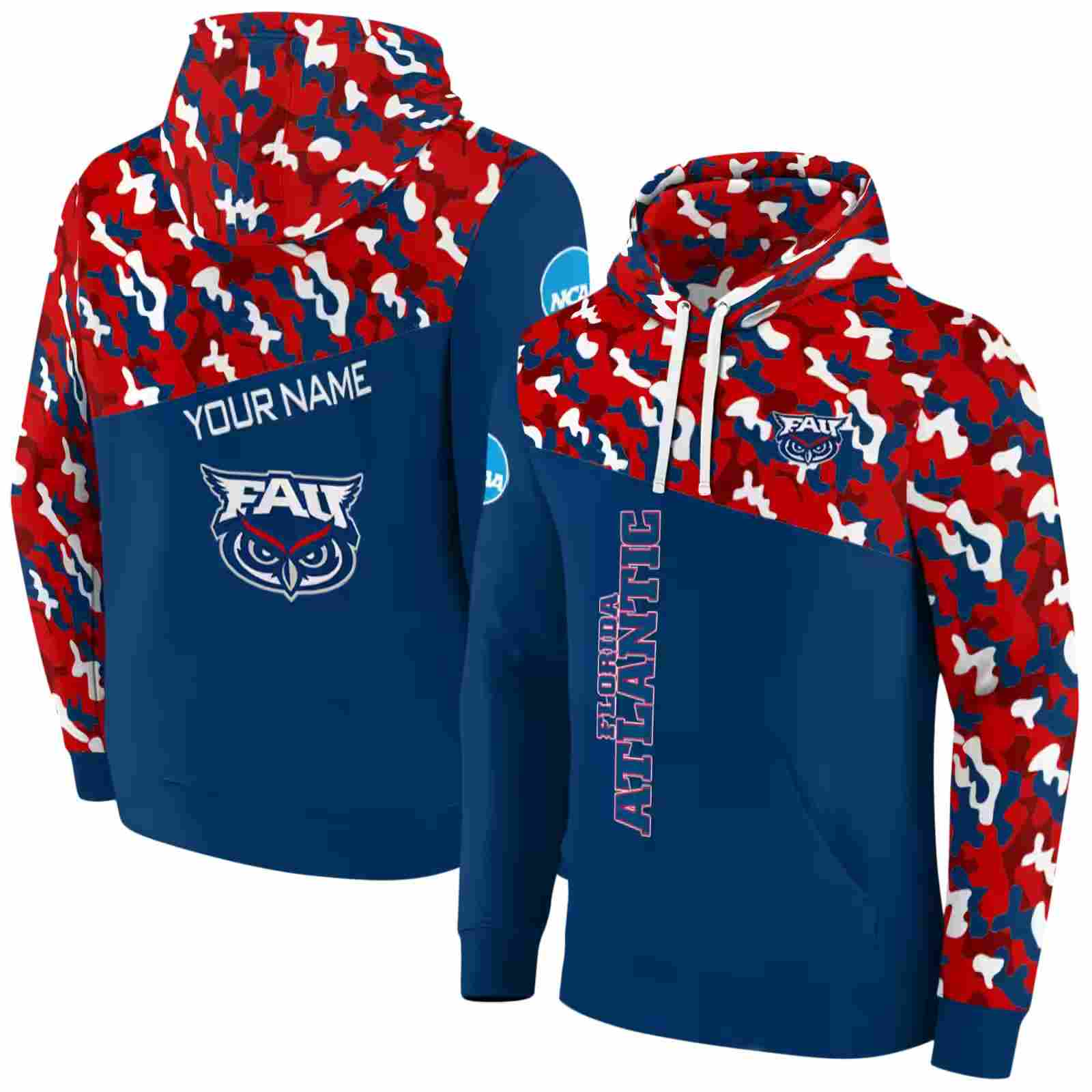 custom florida atlantic owls camo pattern blue hoodie fashion forward