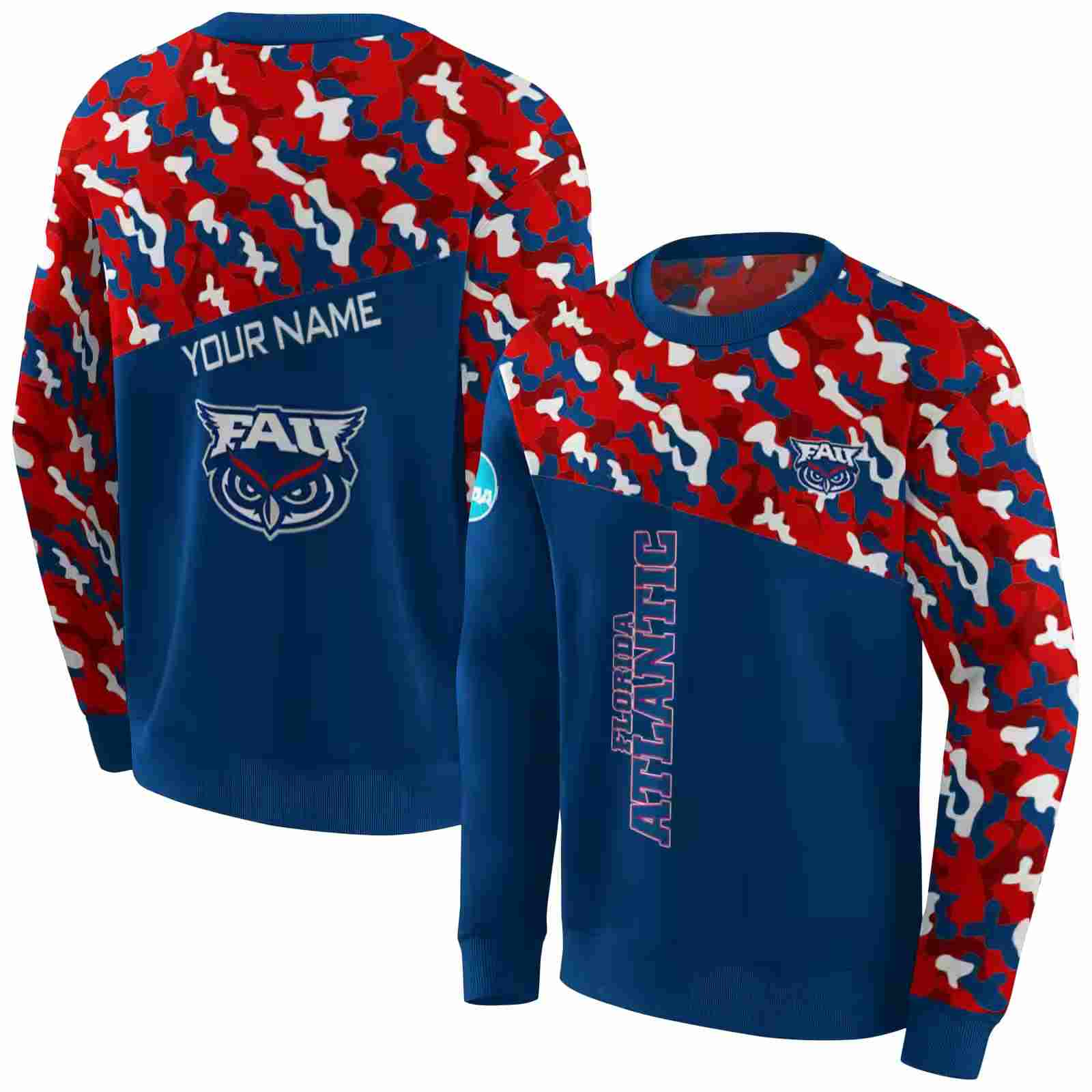 custom florida atlantic owls camo pattern blue hoodie premium grade