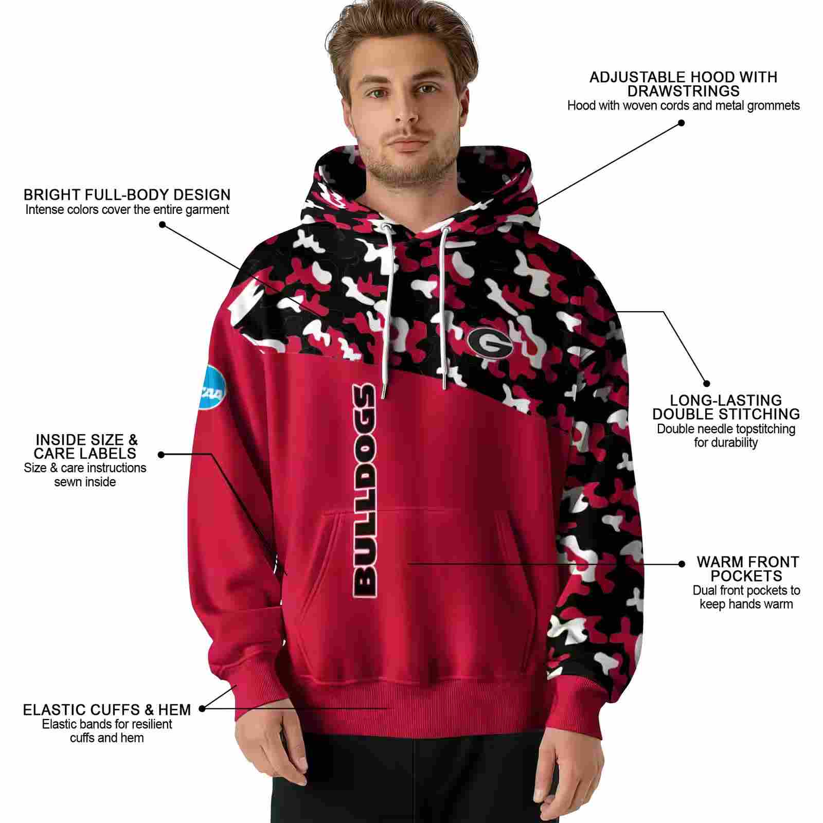 custom georgia bulldogs camo pattern red hoodie latest model