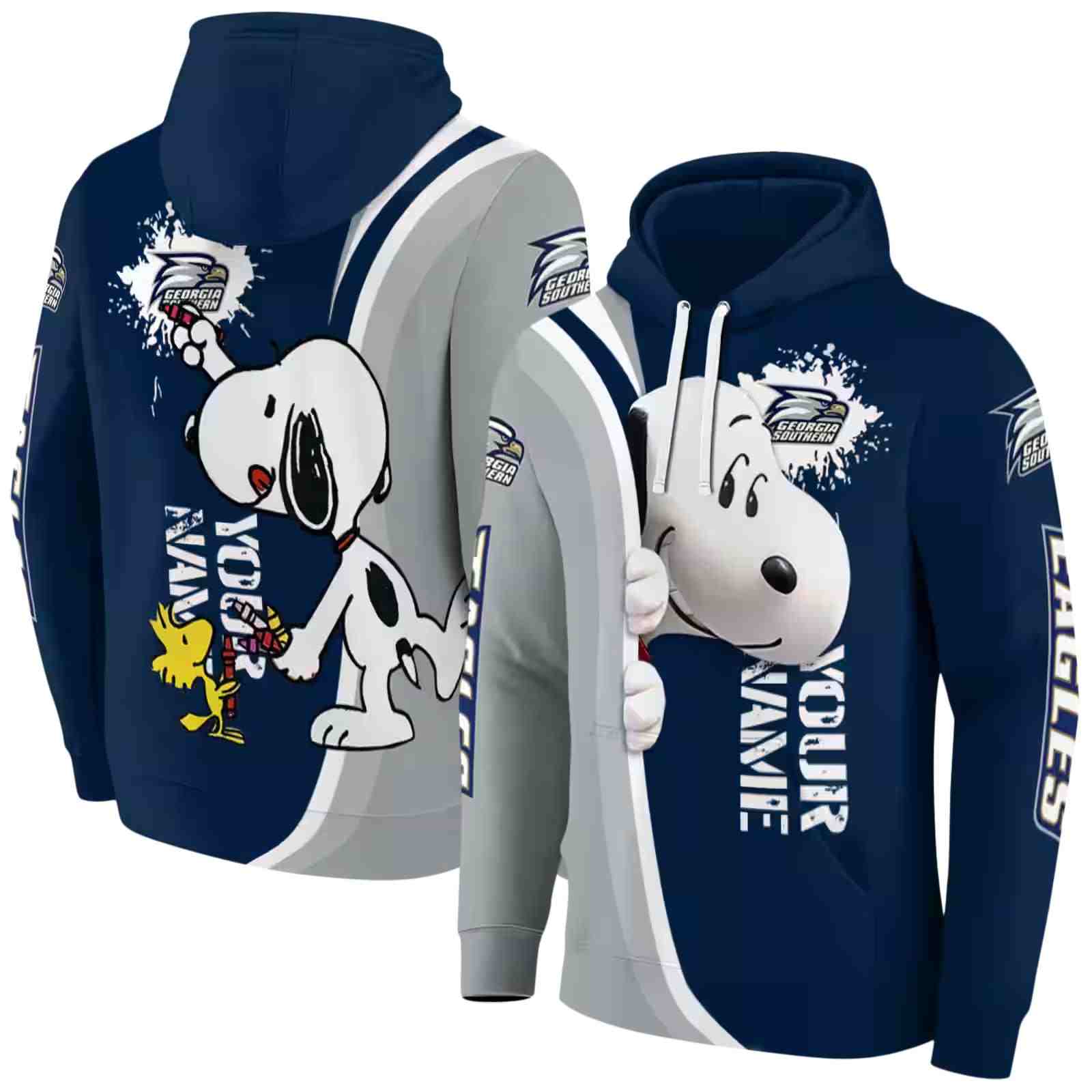 custom georgia southern eagles peeking snoopy blue hoodie fashion forward